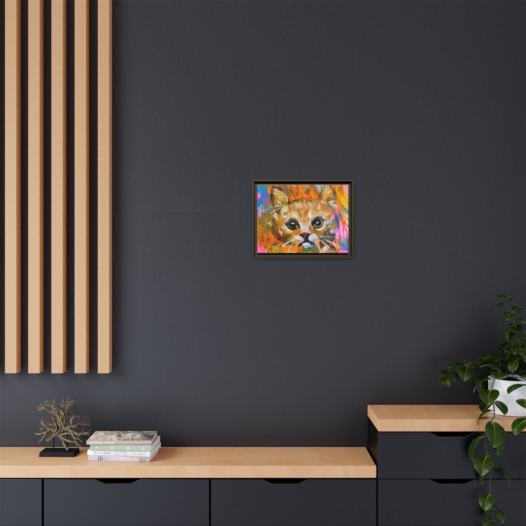 Framed Matte Canvas: Colorful Abstract Ginger Cat Wall Art