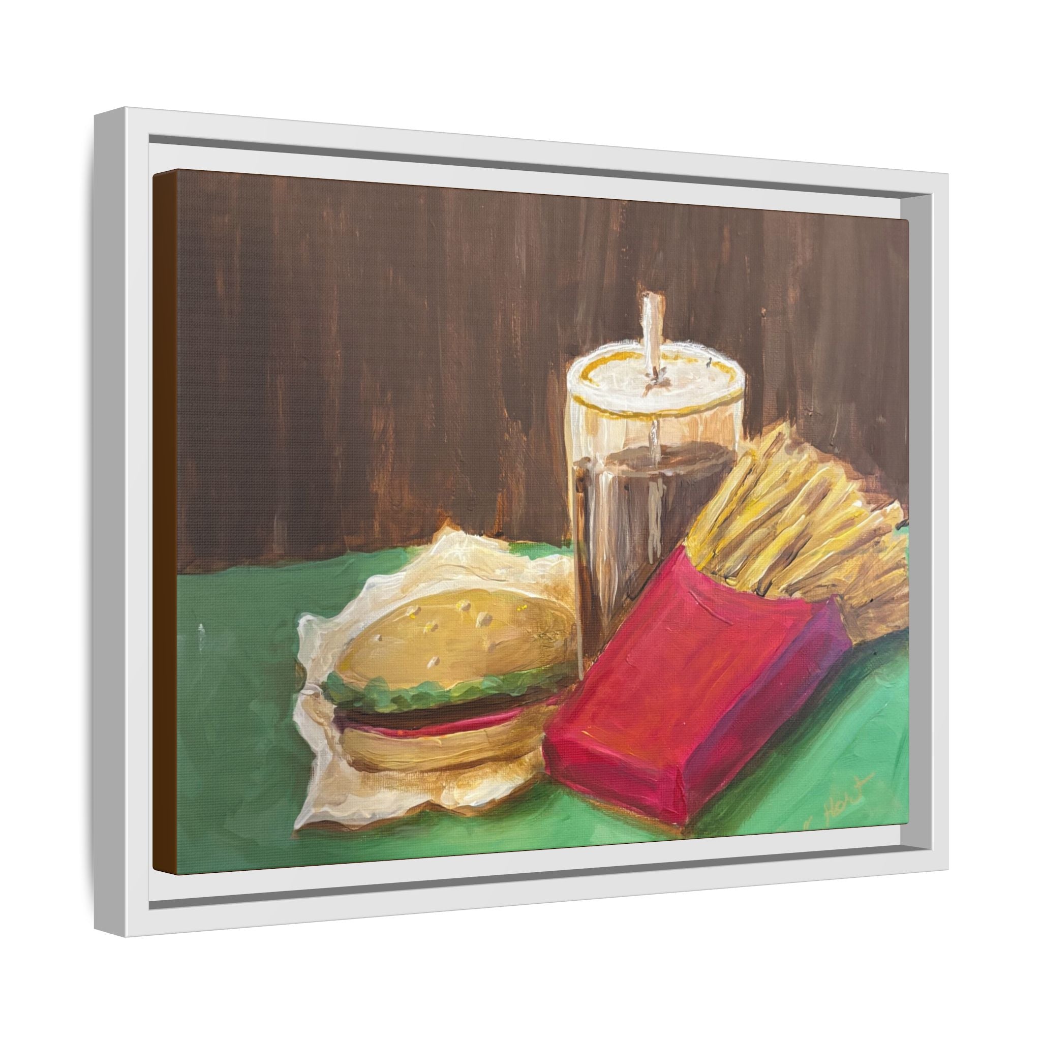 Burger and Fries Matte Canvas, Framed (Multi-color)