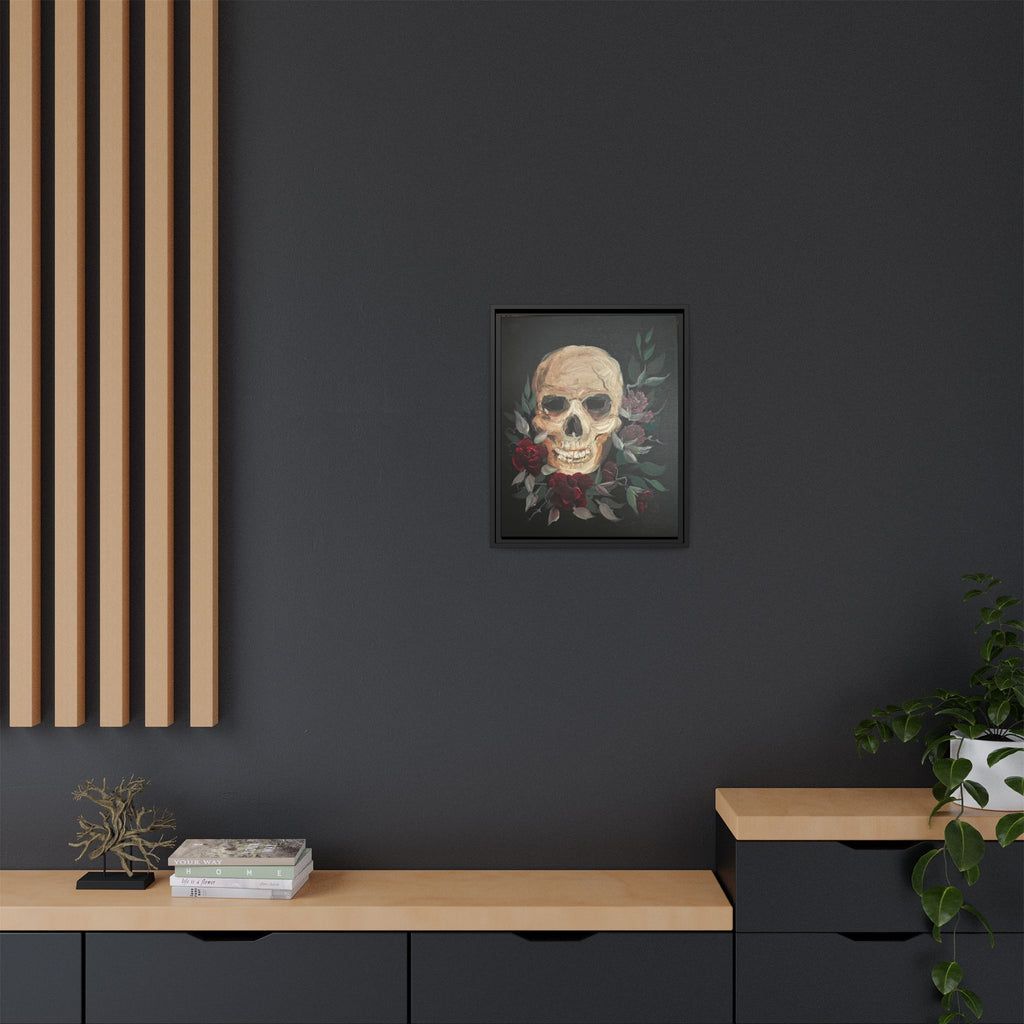 Framed Matte Canvas Skull & Roses Wall Art — Dark Gothic Home Decor