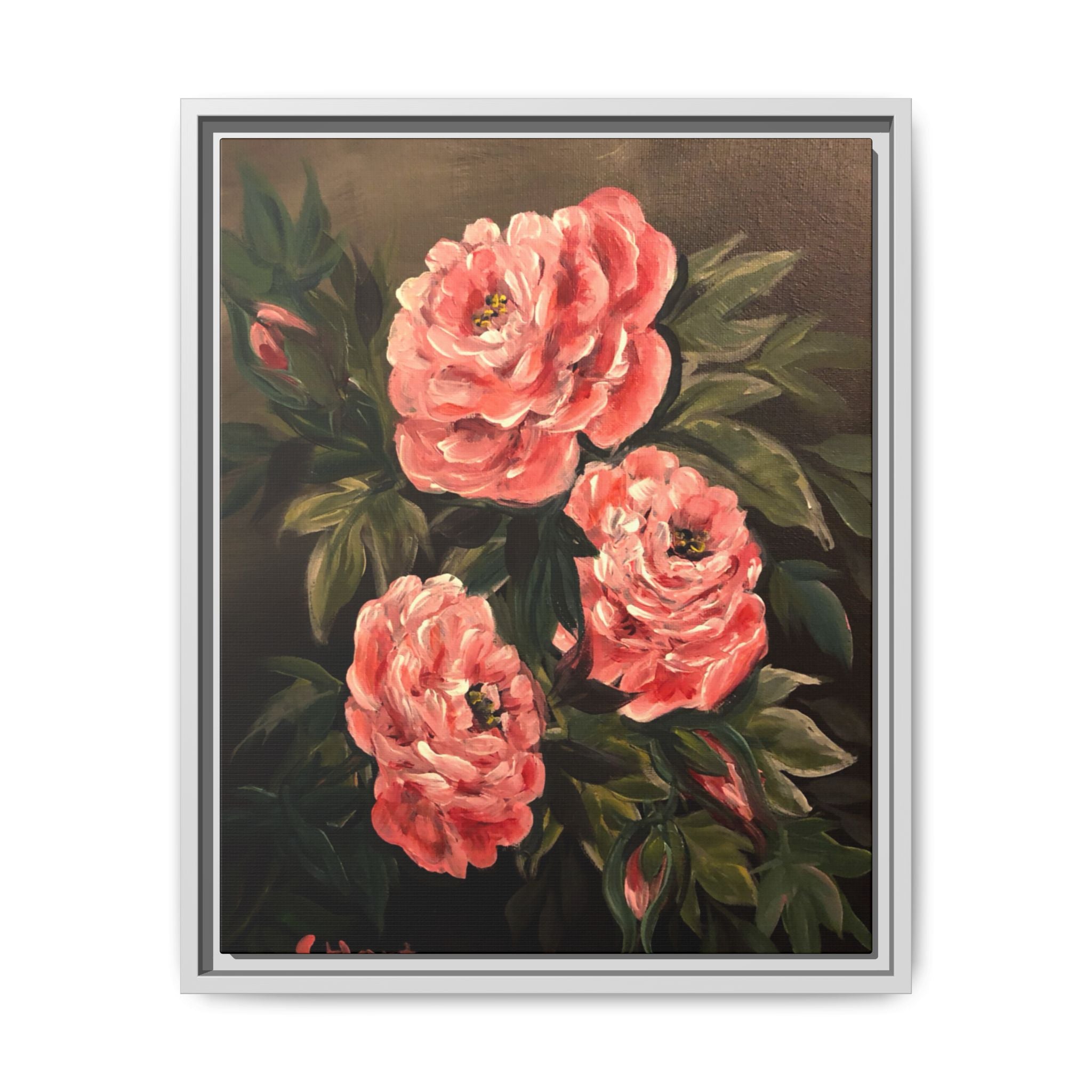 Framed Floral Canvas Art — Pink Peonies Matte Print