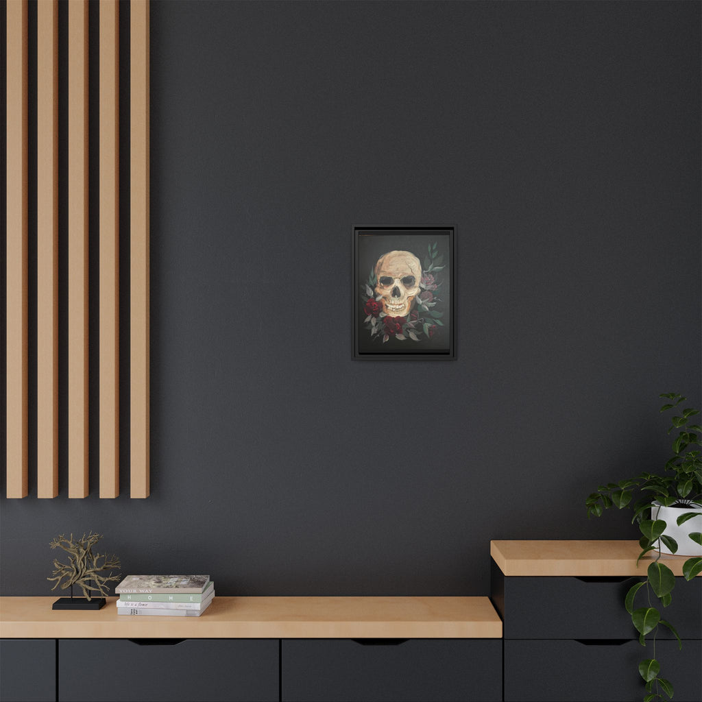 Framed Matte Canvas Skull & Roses Wall Art — Dark Gothic Home Decor