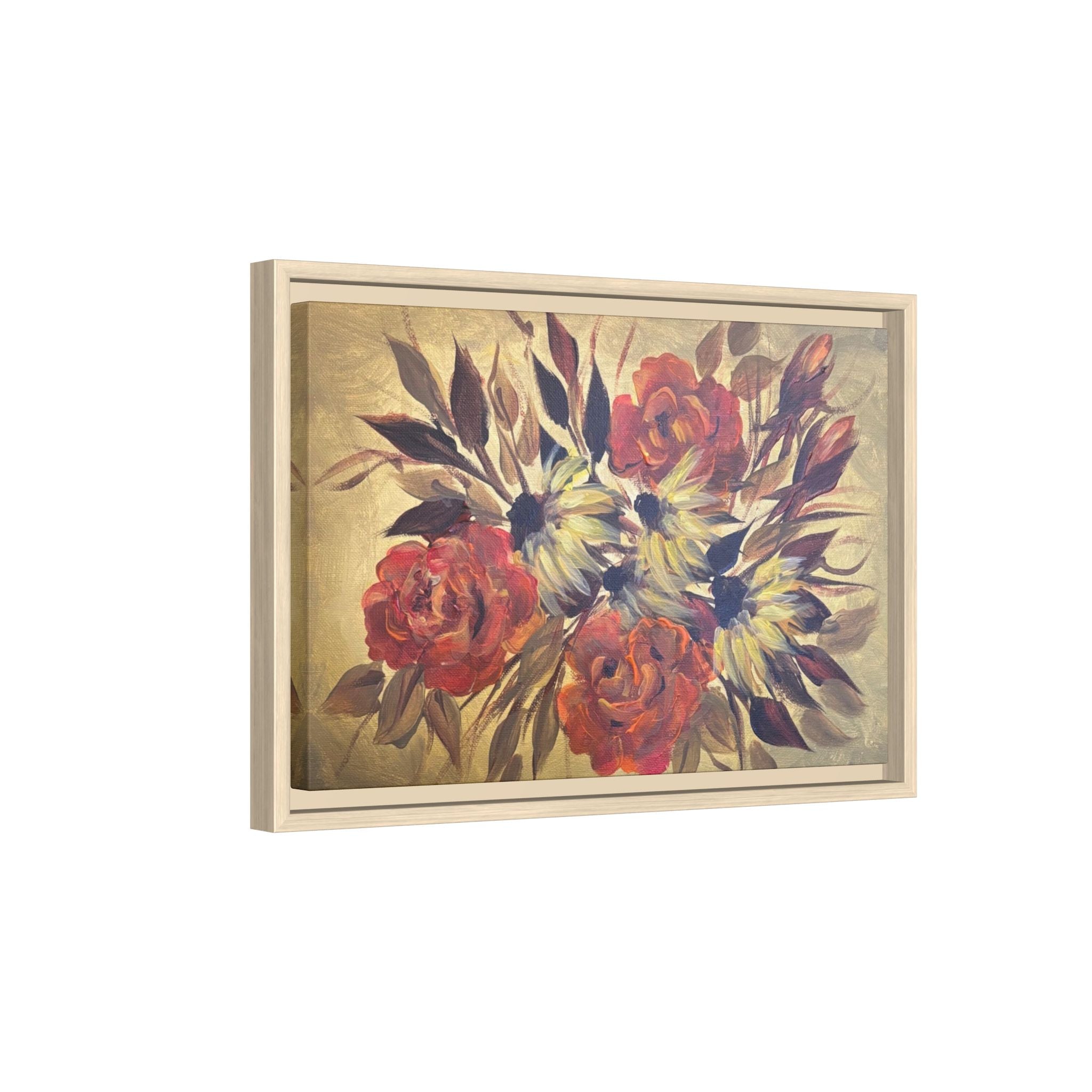 Framed Floral Canvas Wall Art — Vintage Rose Bouquet Matte Print