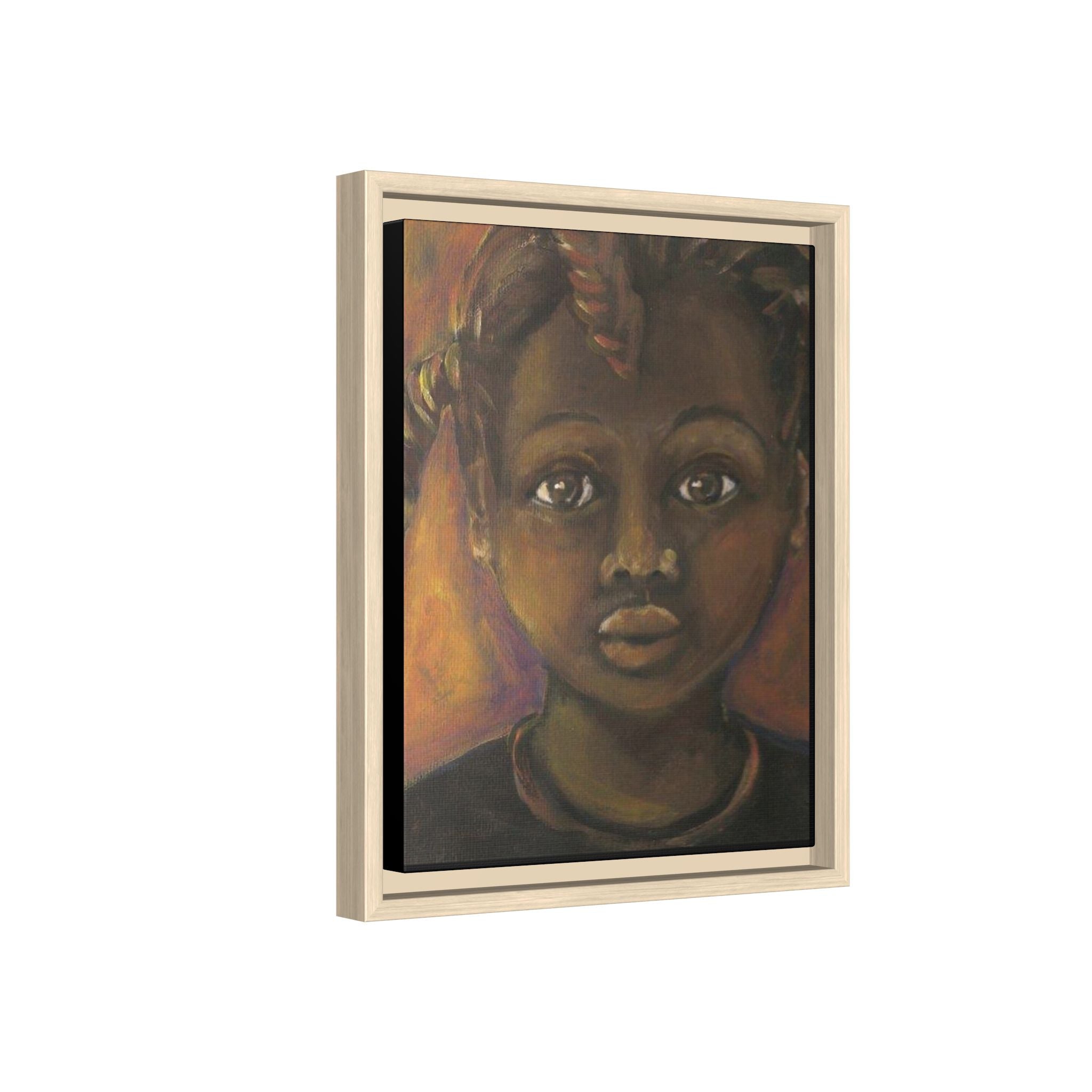 Framed Matte Canvas Portrait – African American Child Wall Art, Warm Earthtone Nursery Décor