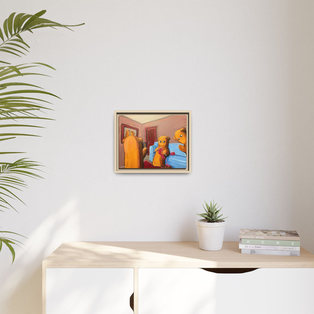 Whimsical Bear Family Framed Canvas Art — Matte Multi-Color Wall Decor