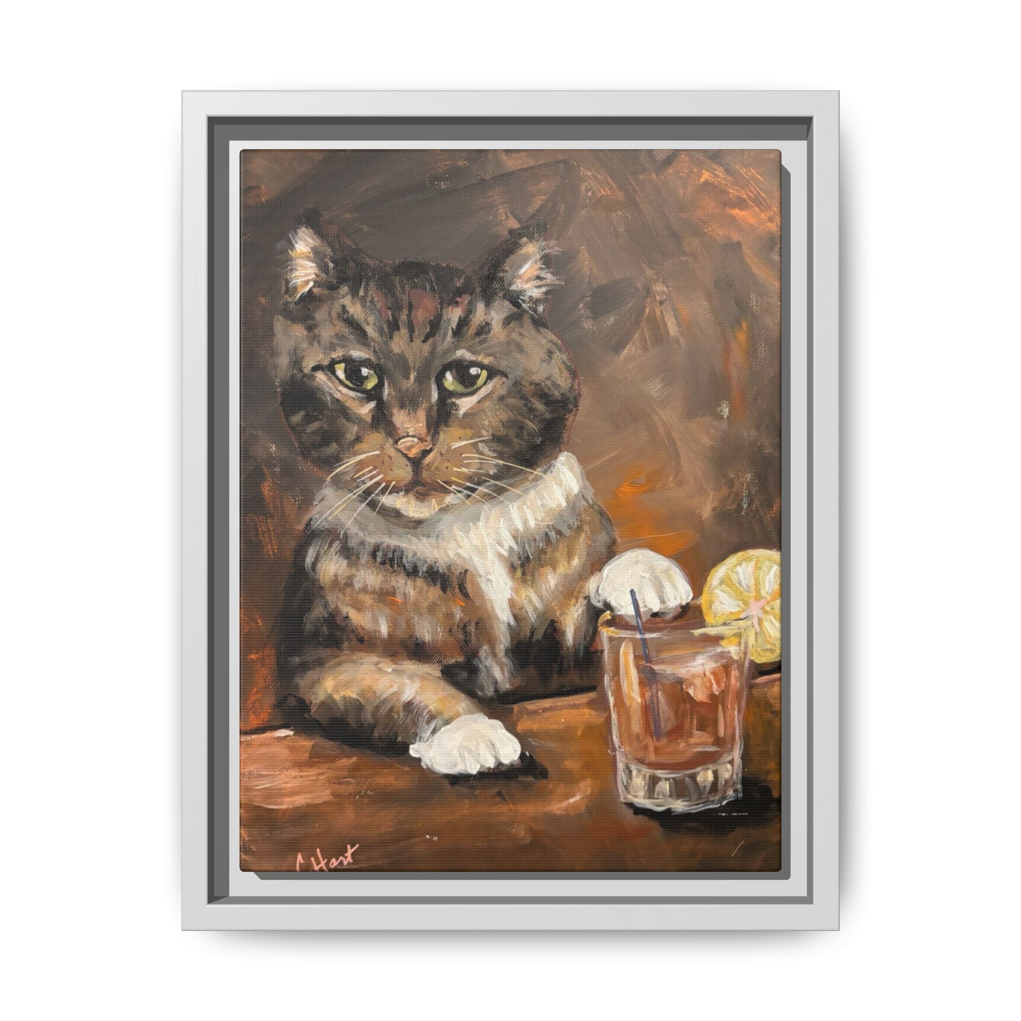 Tabby Cat With Drink - Matte Canvas Wall Art
