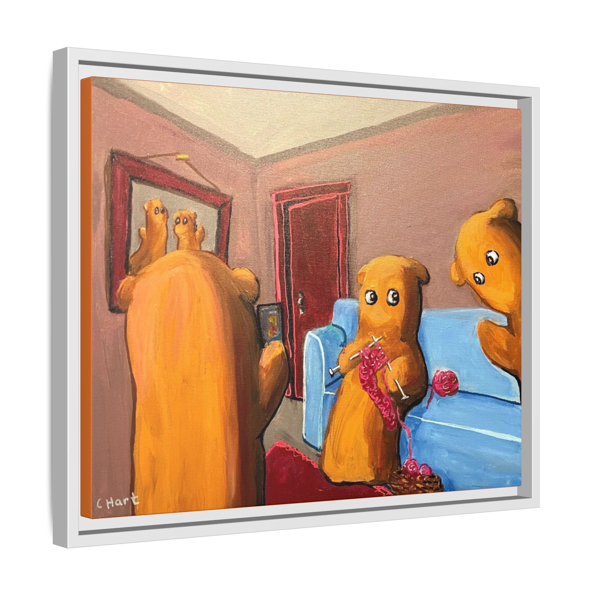 Whimsical Bear Family Framed Canvas Art — Matte Multi-Color Wall Decor