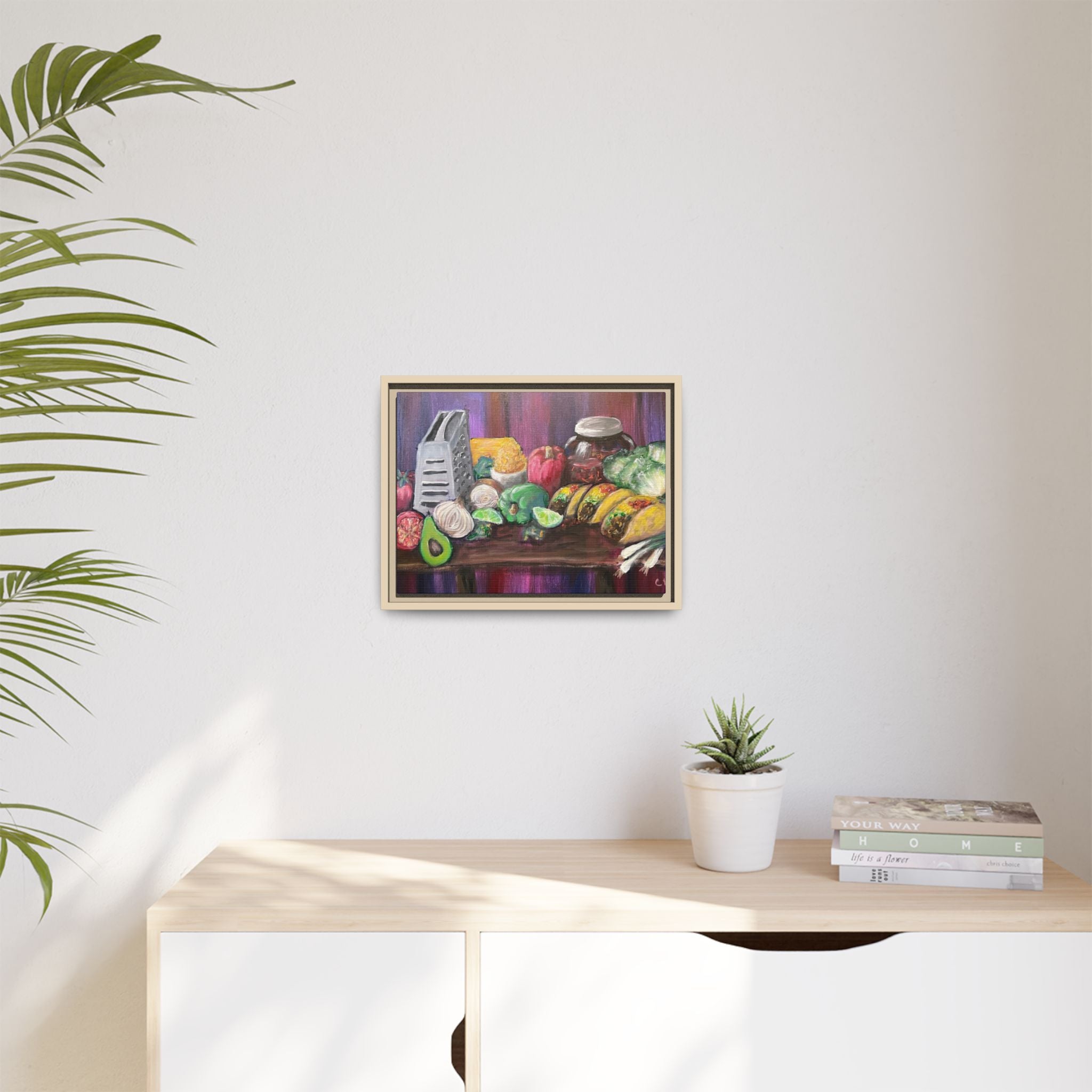 Taco Tuesday Framed Matte Canvas: Colorful Kitchen Still Life Painting
