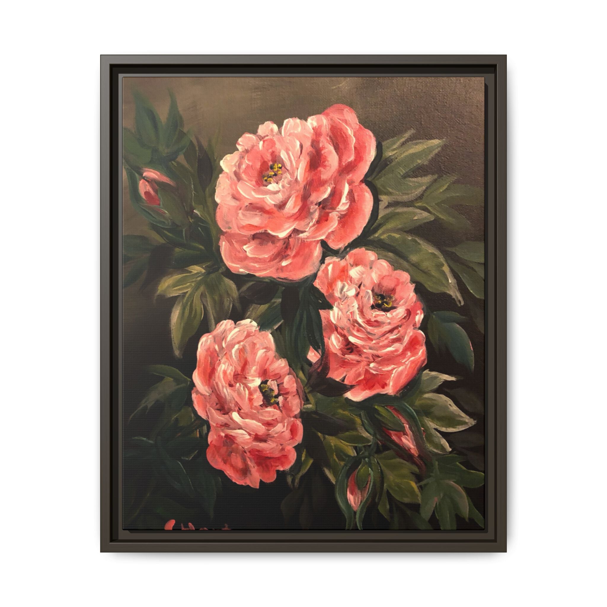 Framed Floral Canvas Art — Pink Peonies Matte Print