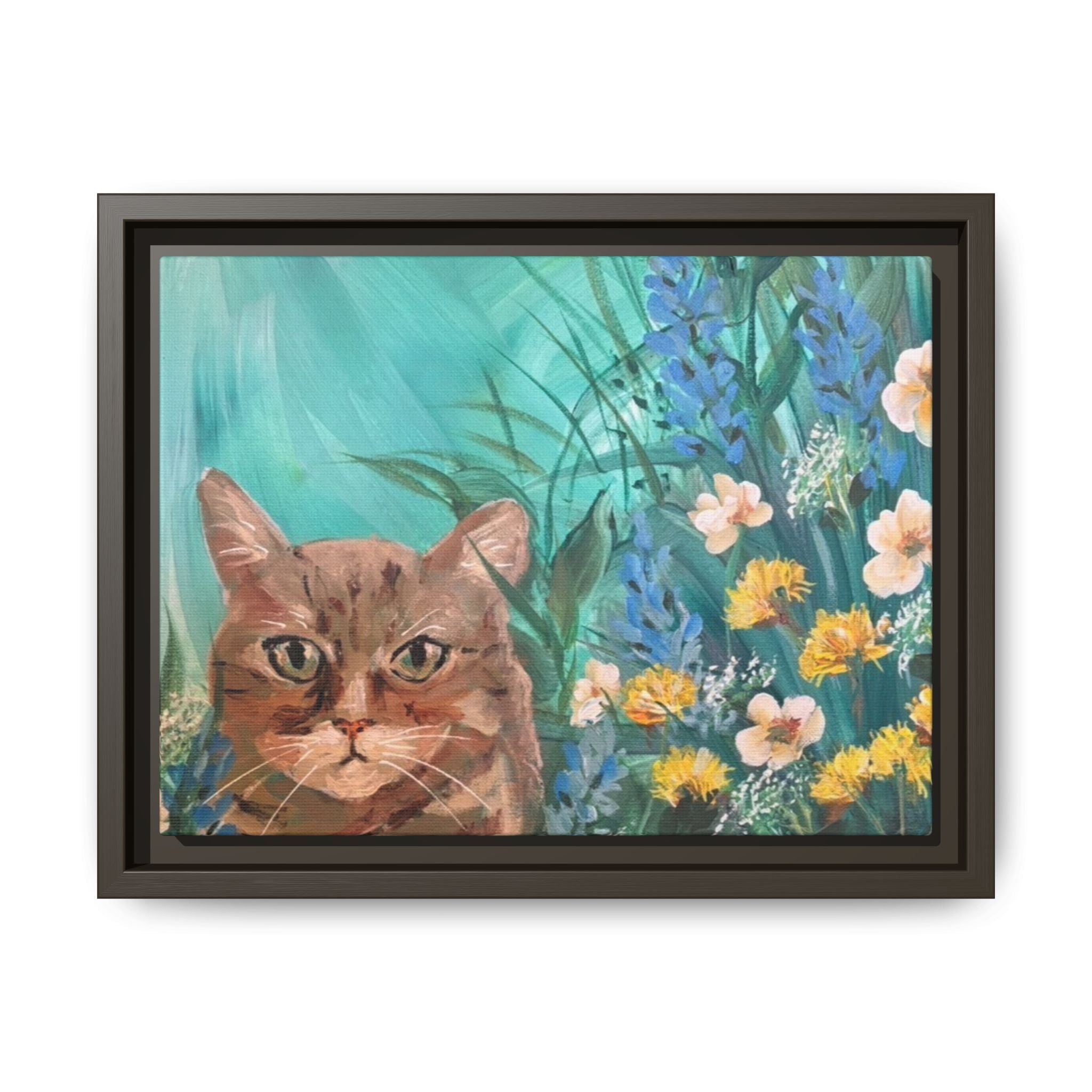 Framed Cat Portrait Canvas — Floral Wall Art