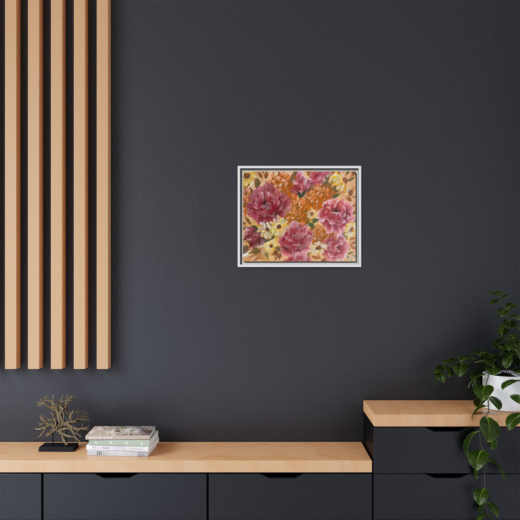 Warm Framed Floral Canvas Print — Vintage Pink Peonies Wall Art