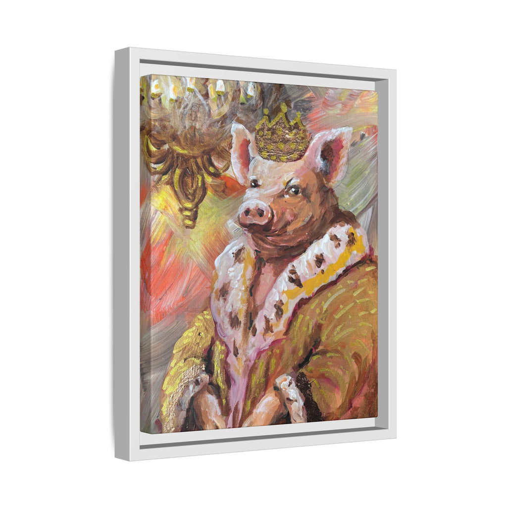 Regal Pig King Framed Canvas Art — Whimsical Farmhouse Wall Decor