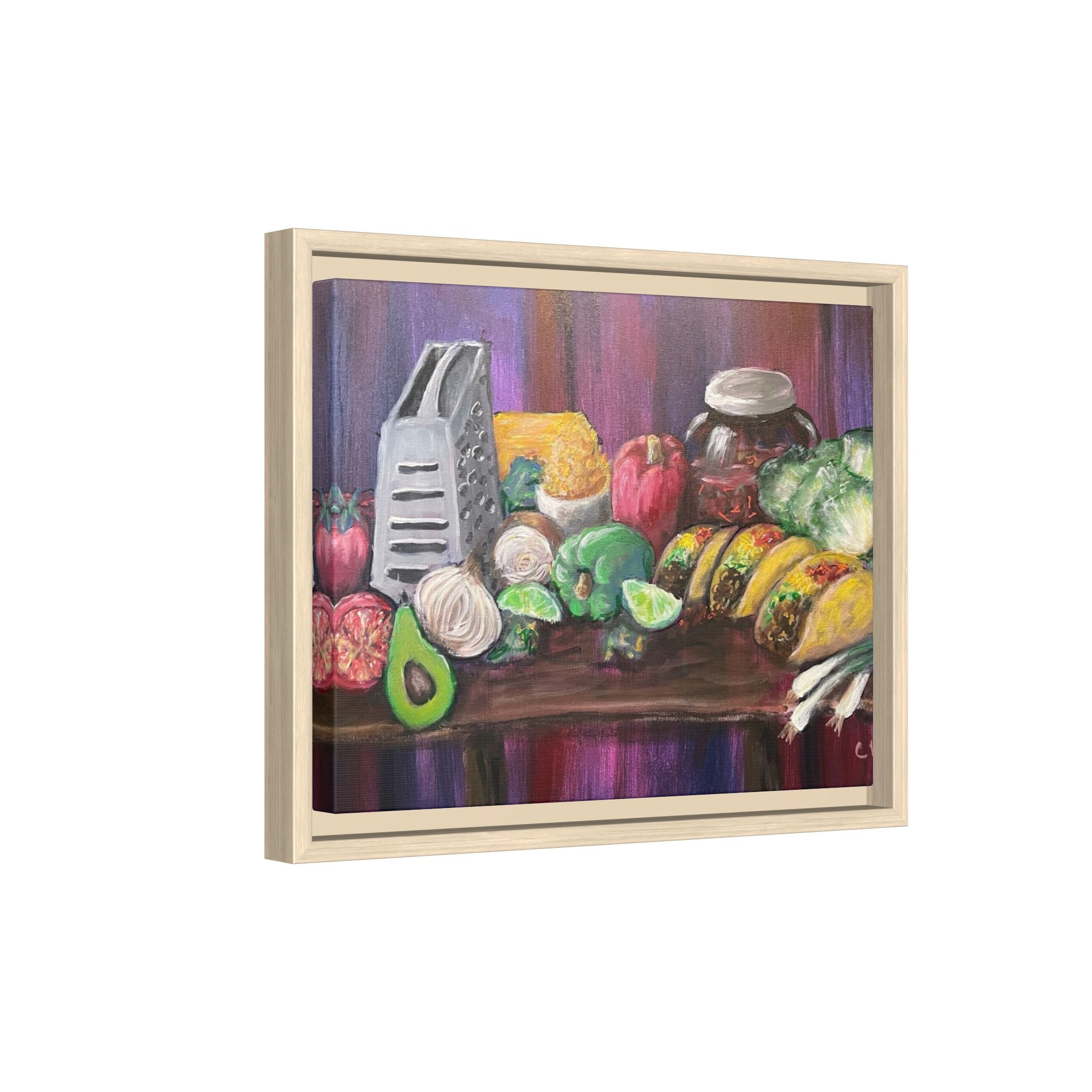 Taco Tuesday Framed Matte Canvas: Colorful Kitchen Still Life Painting