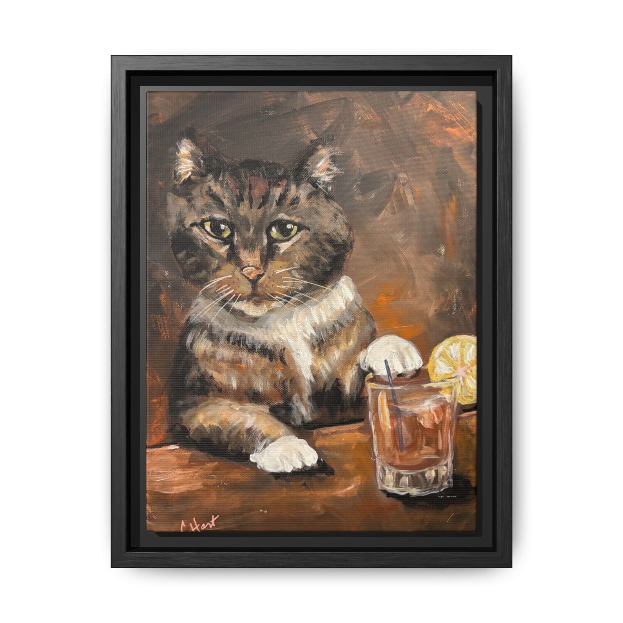 Tabby Cat With Drink - Matte Canvas Wall Art