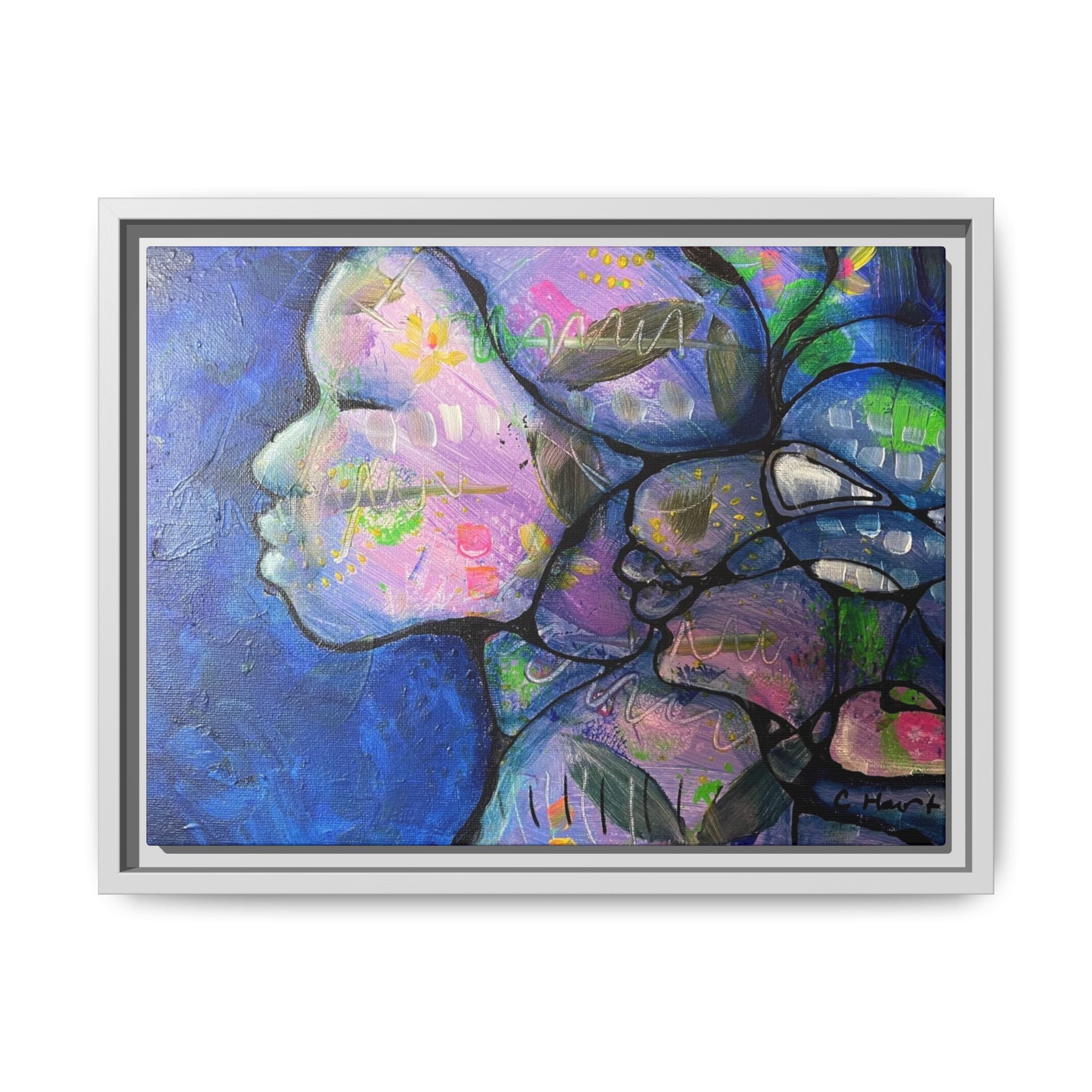 Abstract Woman Framed Matte Canvas Art — Colorful Abstract Profile Portrait