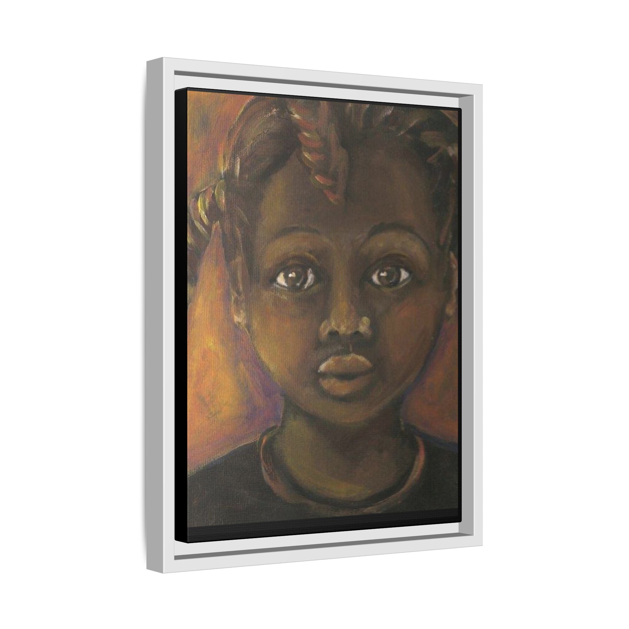 Framed Matte Canvas Portrait – African American Child Wall Art, Warm Earthtone Nursery Décor