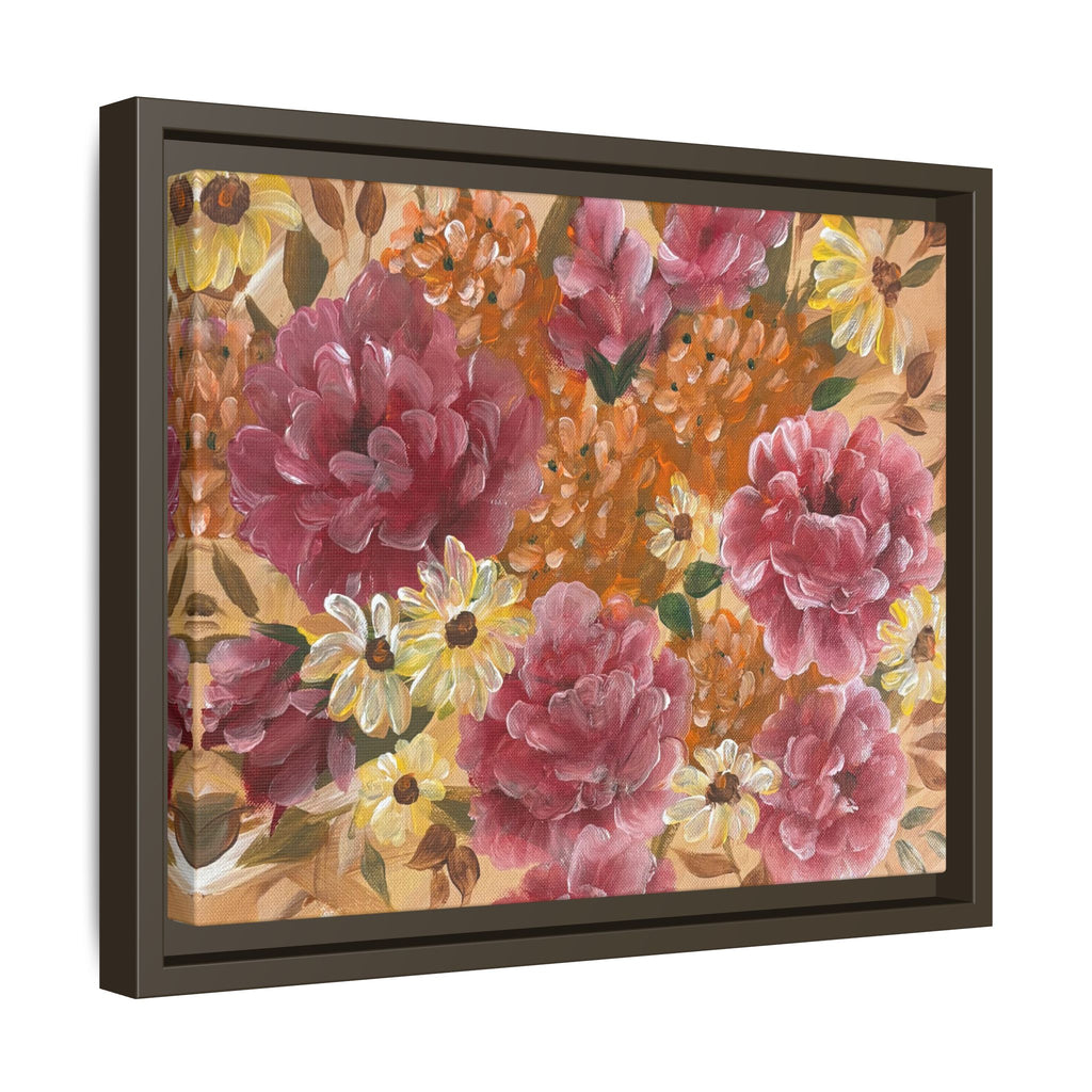 Warm Framed Floral Canvas Print — Vintage Pink Peonies Wall Art