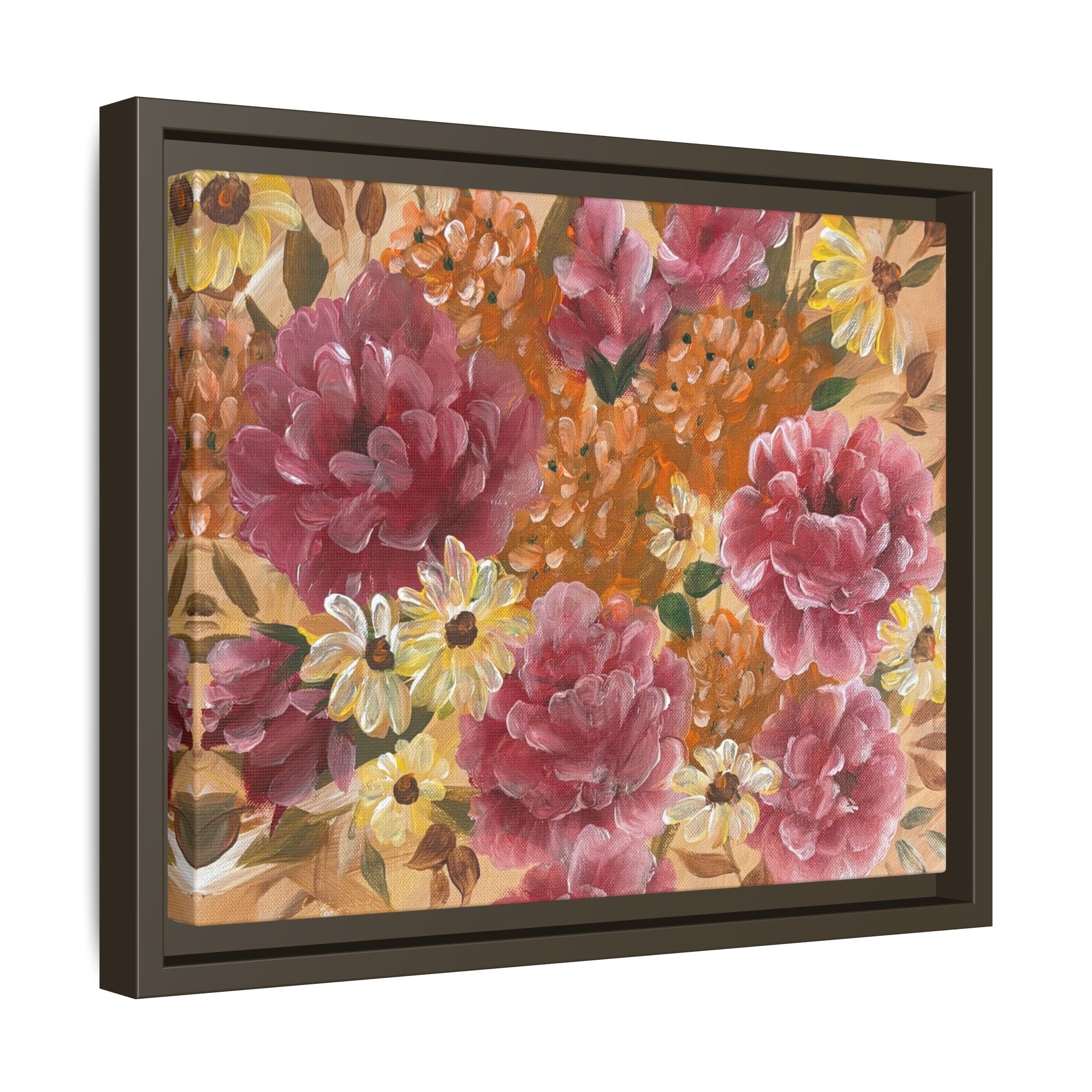 Warm Framed Floral Canvas Print — Vintage Pink Peonies Wall Art
