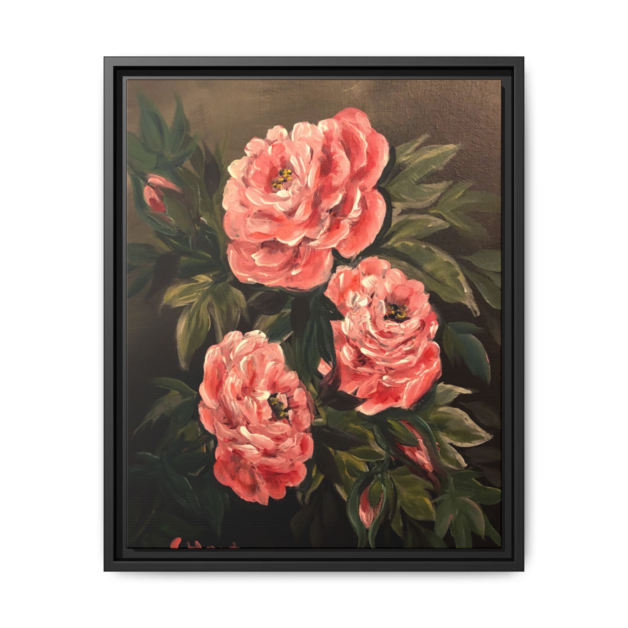 Framed Floral Canvas Art — Pink Peonies Matte Print