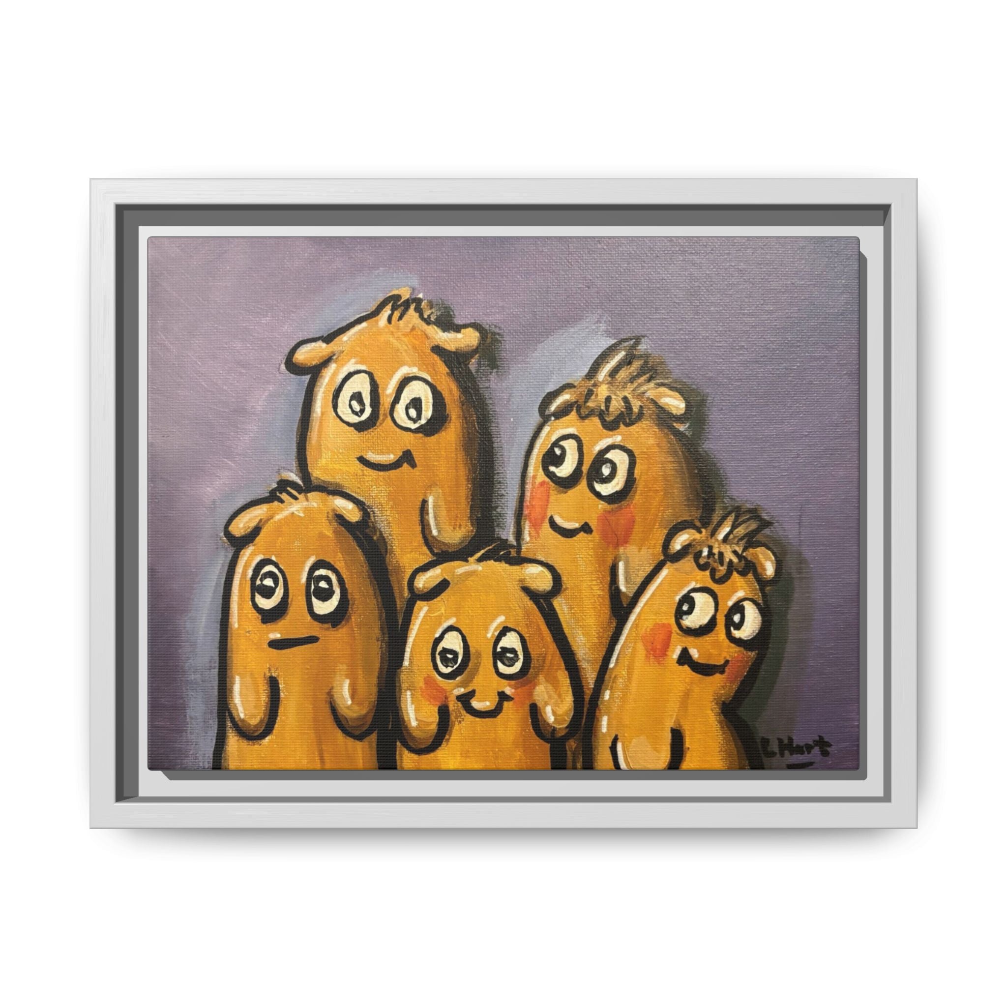 Whimsical Family Monsters Matte Canvas Framed Wall Art