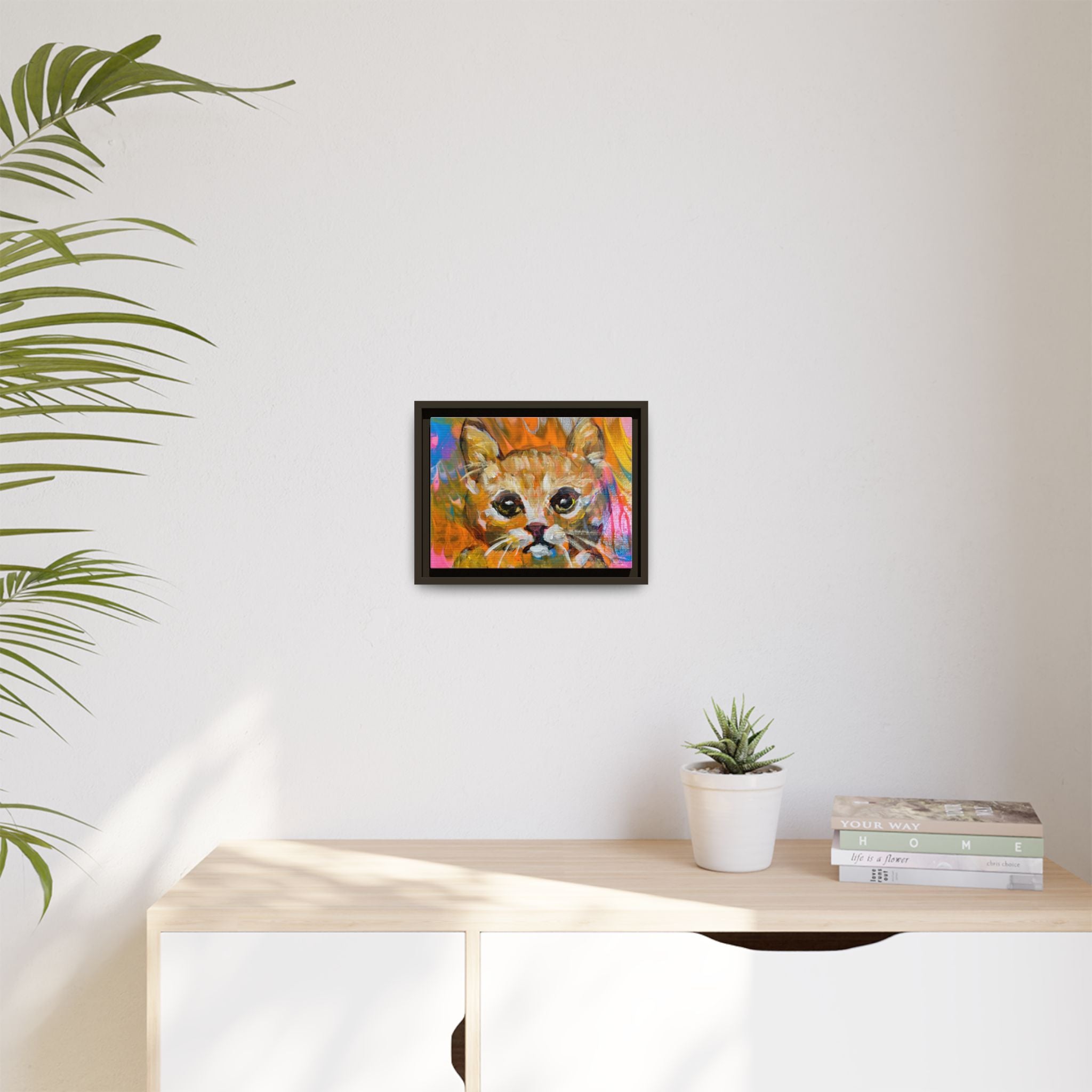 Framed Matte Canvas: Colorful Abstract Ginger Cat Wall Art