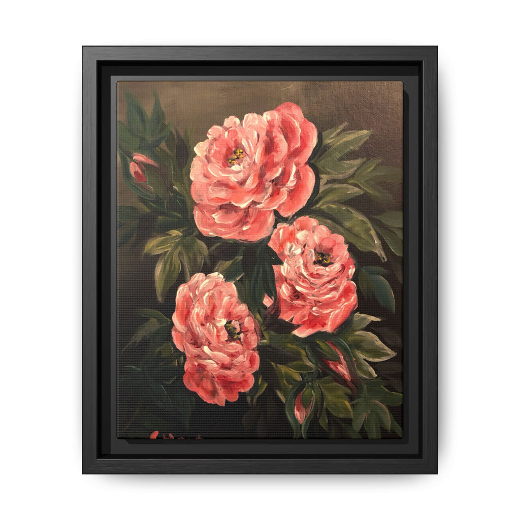 Framed Floral Canvas Art — Pink Peonies Matte Print