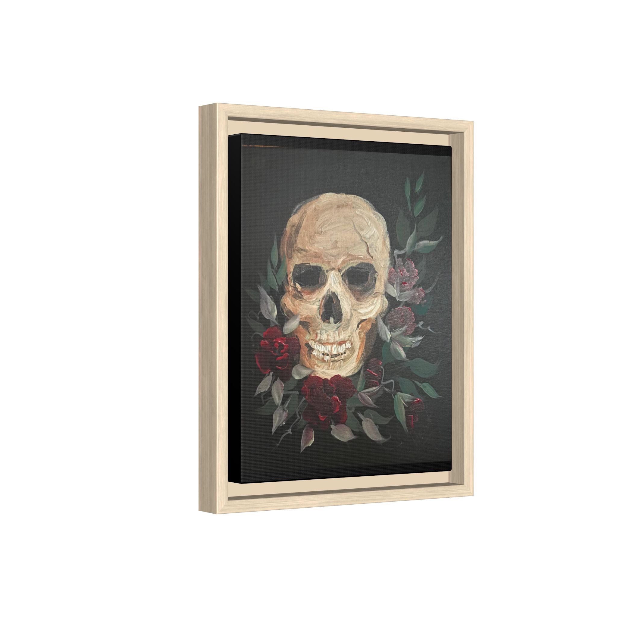 Framed Matte Canvas Skull & Roses Wall Art — Dark Gothic Home Decor