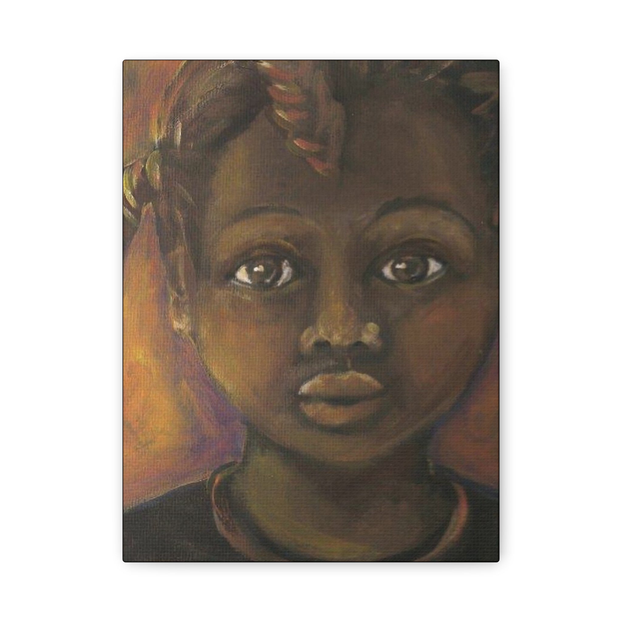 Afrocentric Portrait Matte Stretched Canvas – Soulful Child Face Wall Art