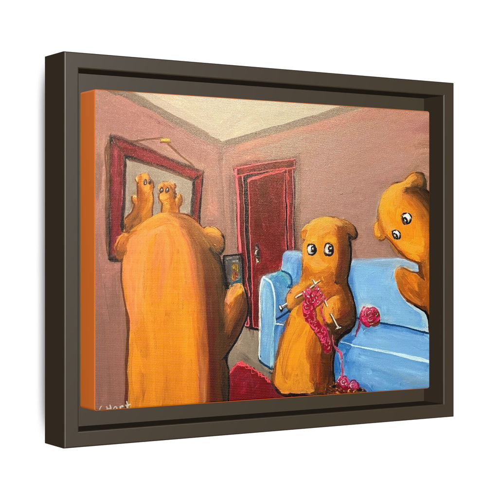 Whimsical Bear Family Framed Canvas Art — Matte Multi-Color Wall Decor