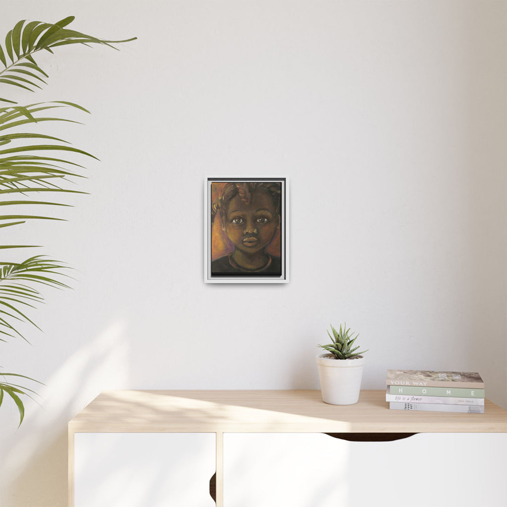 Framed Matte Canvas Portrait – African American Child Wall Art, Warm Earthtone Nursery Décor