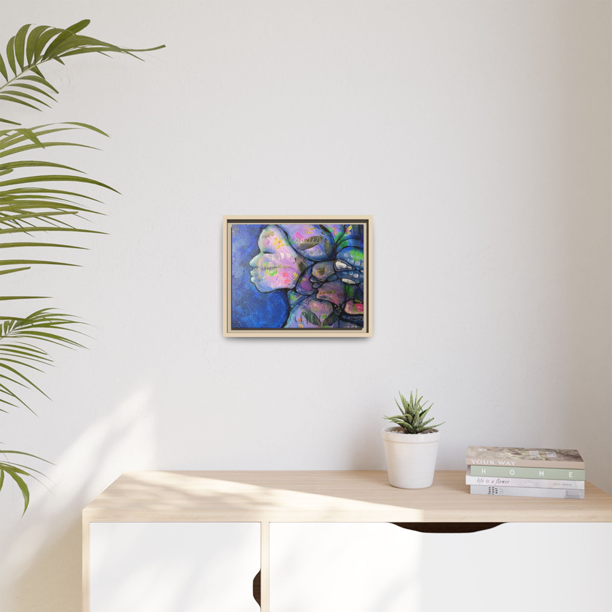 Abstract Woman Framed Matte Canvas Art — Colorful Abstract Profile Portrait