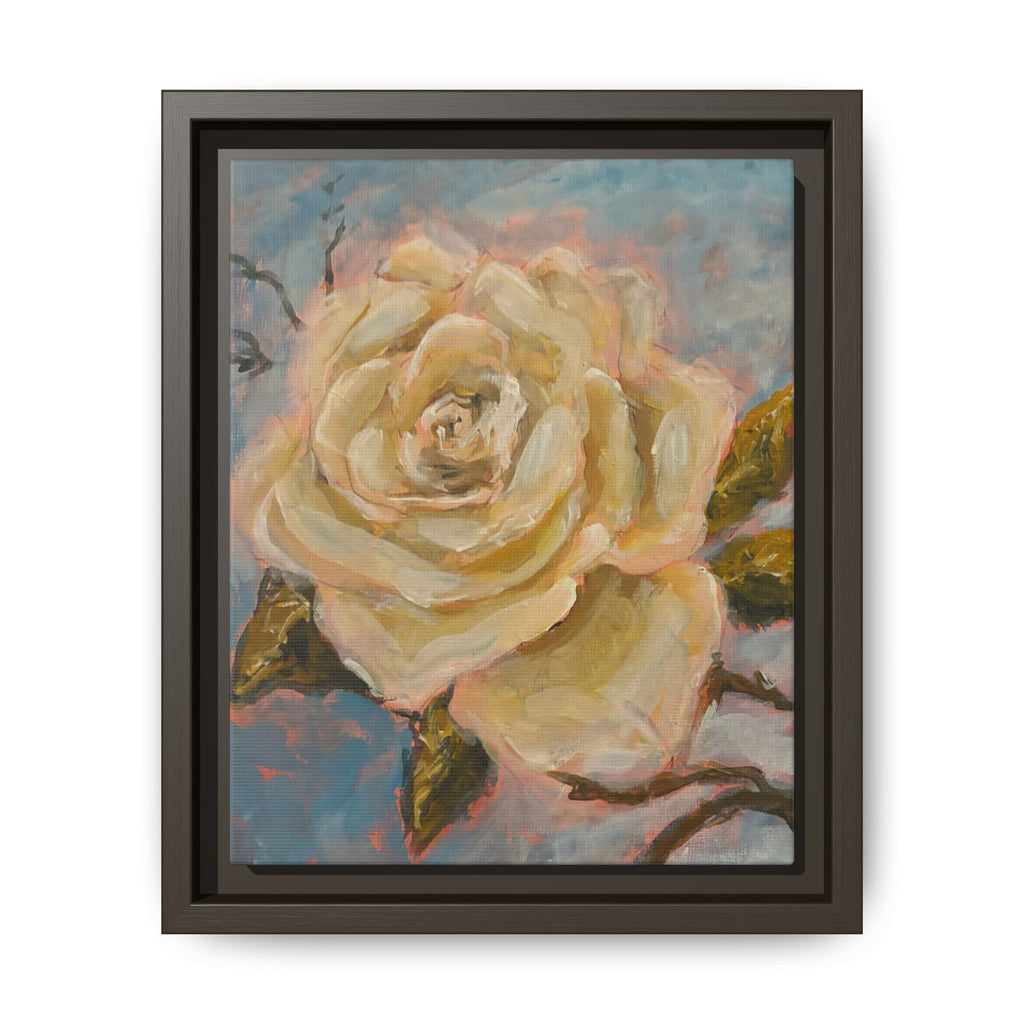 Warm White Rose Framed Matte Canvas - Vintage Rose Floral Wall Art