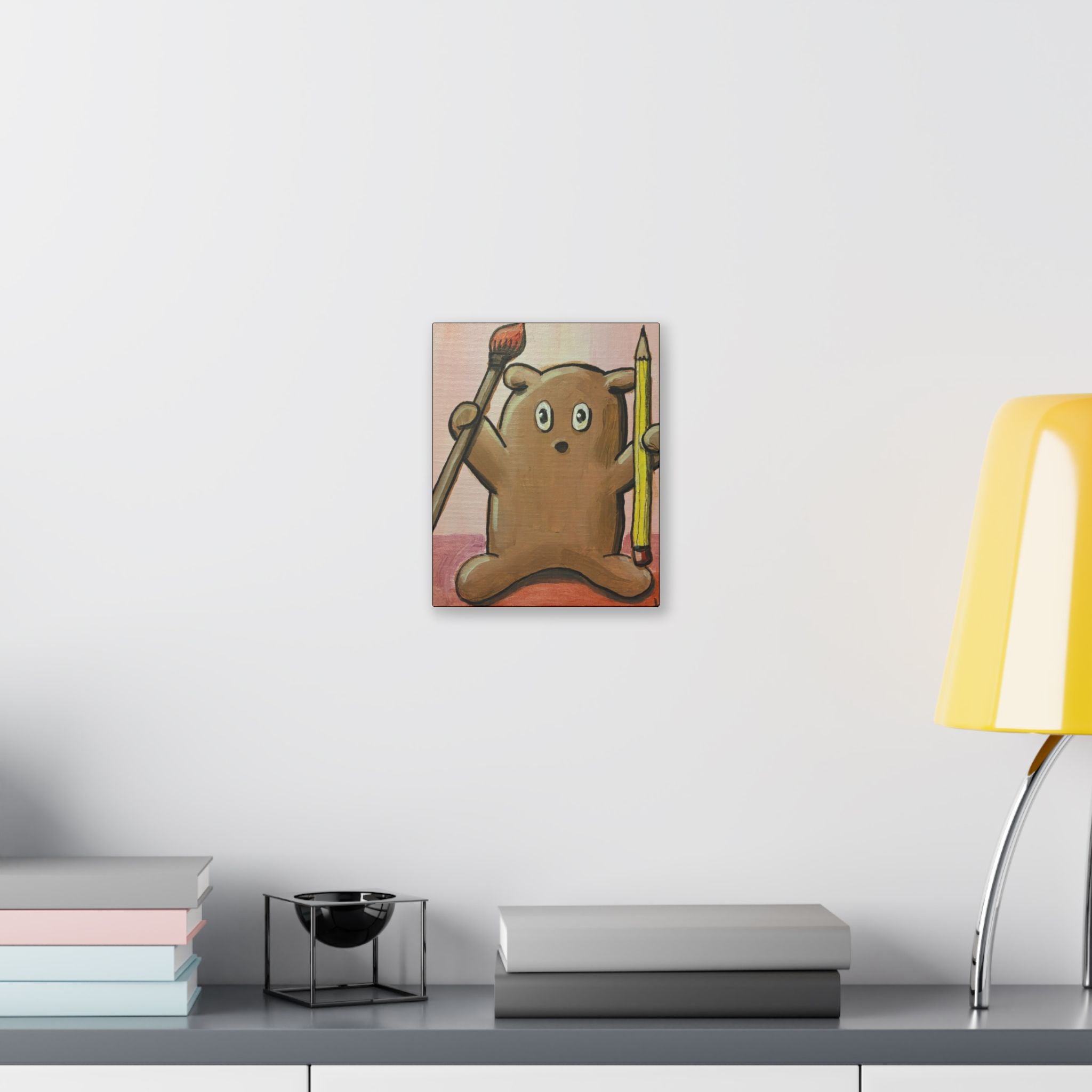Cute Bear Artist Canvas Print — Whimsical Kids Room Wall Art