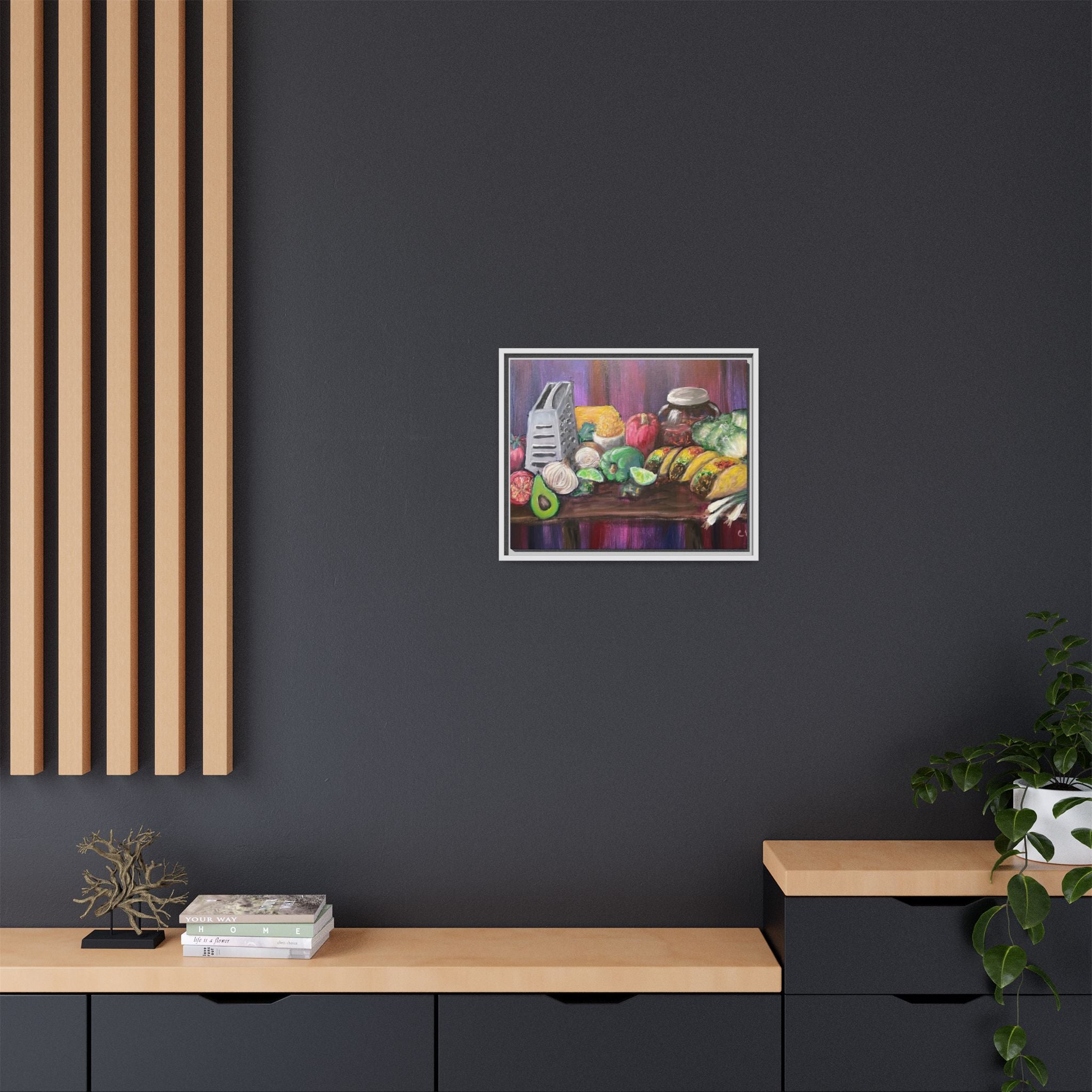 Taco Tuesday Framed Matte Canvas: Colorful Kitchen Still Life Painting