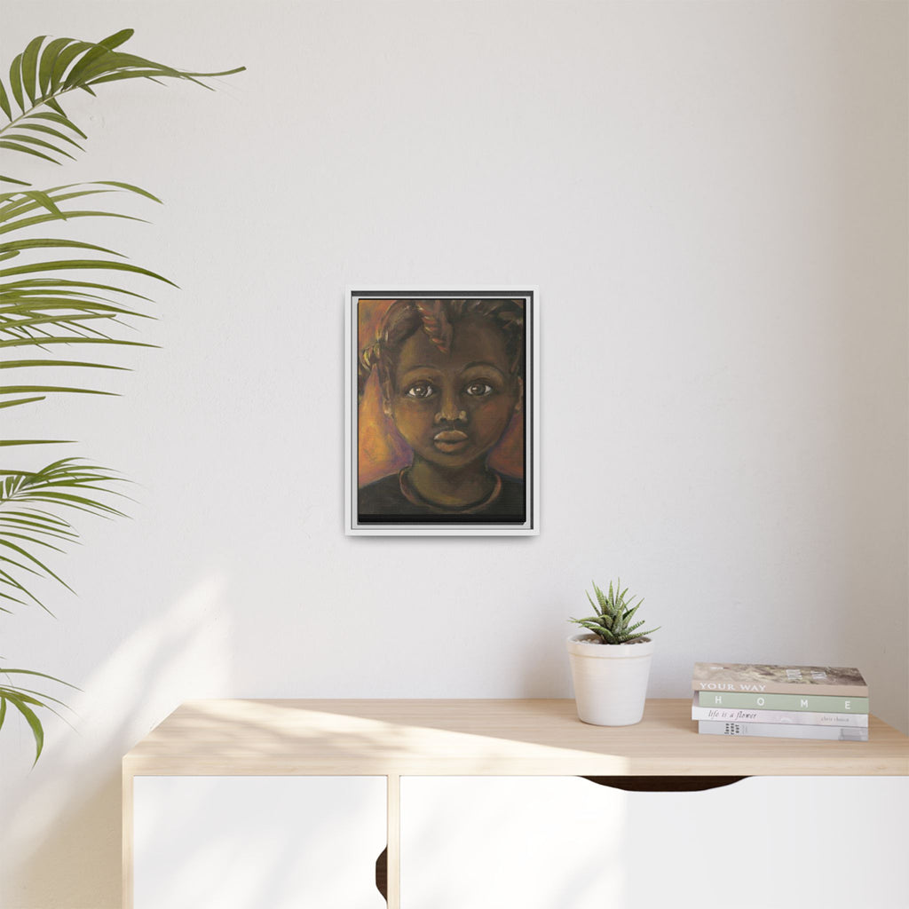 Framed Matte Canvas Portrait – African American Child Wall Art, Warm Earthtone Nursery Décor