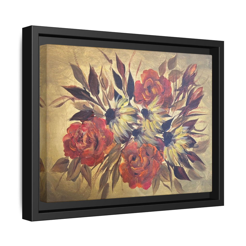 Framed Floral Canvas Wall Art — Vintage Rose Bouquet Matte Print
