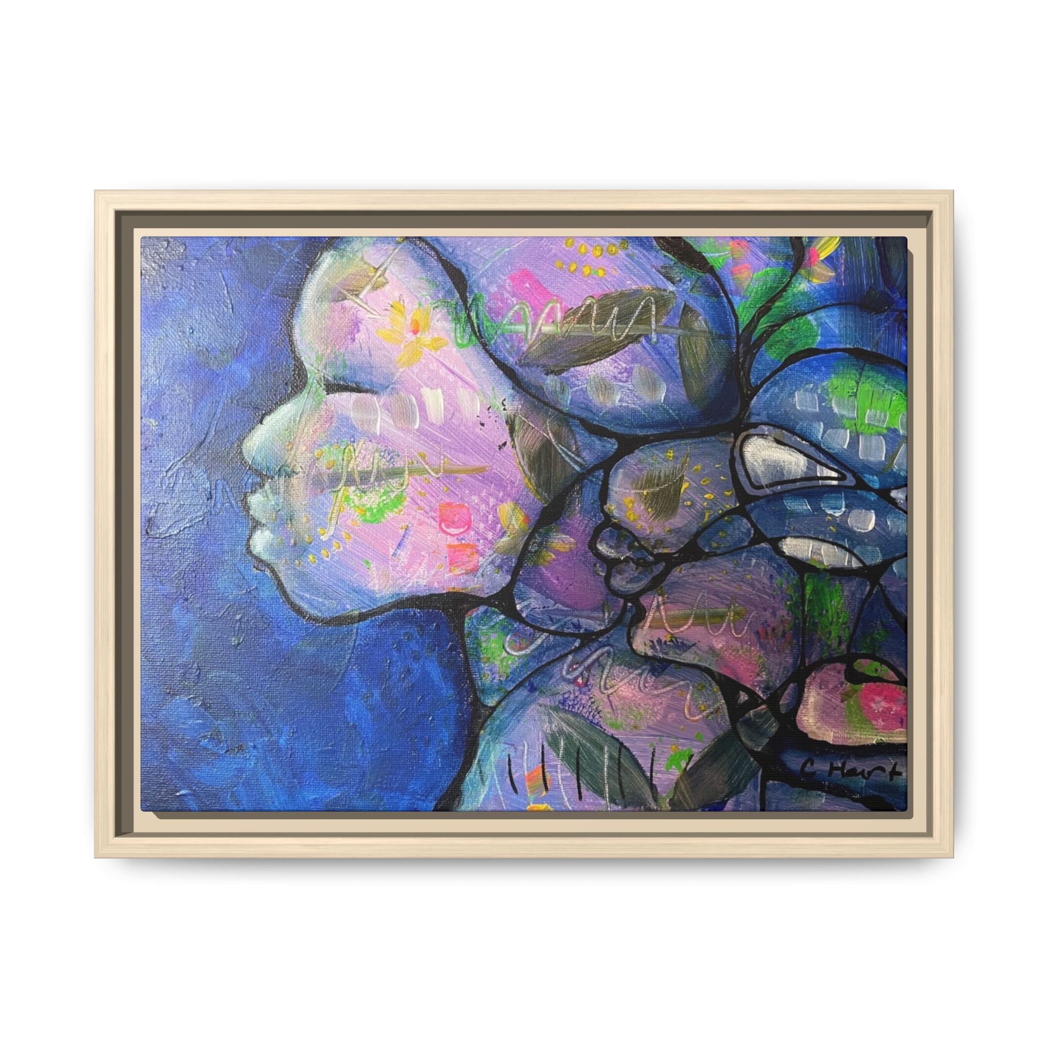 Abstract Woman Framed Matte Canvas Art — Colorful Abstract Profile Portrait