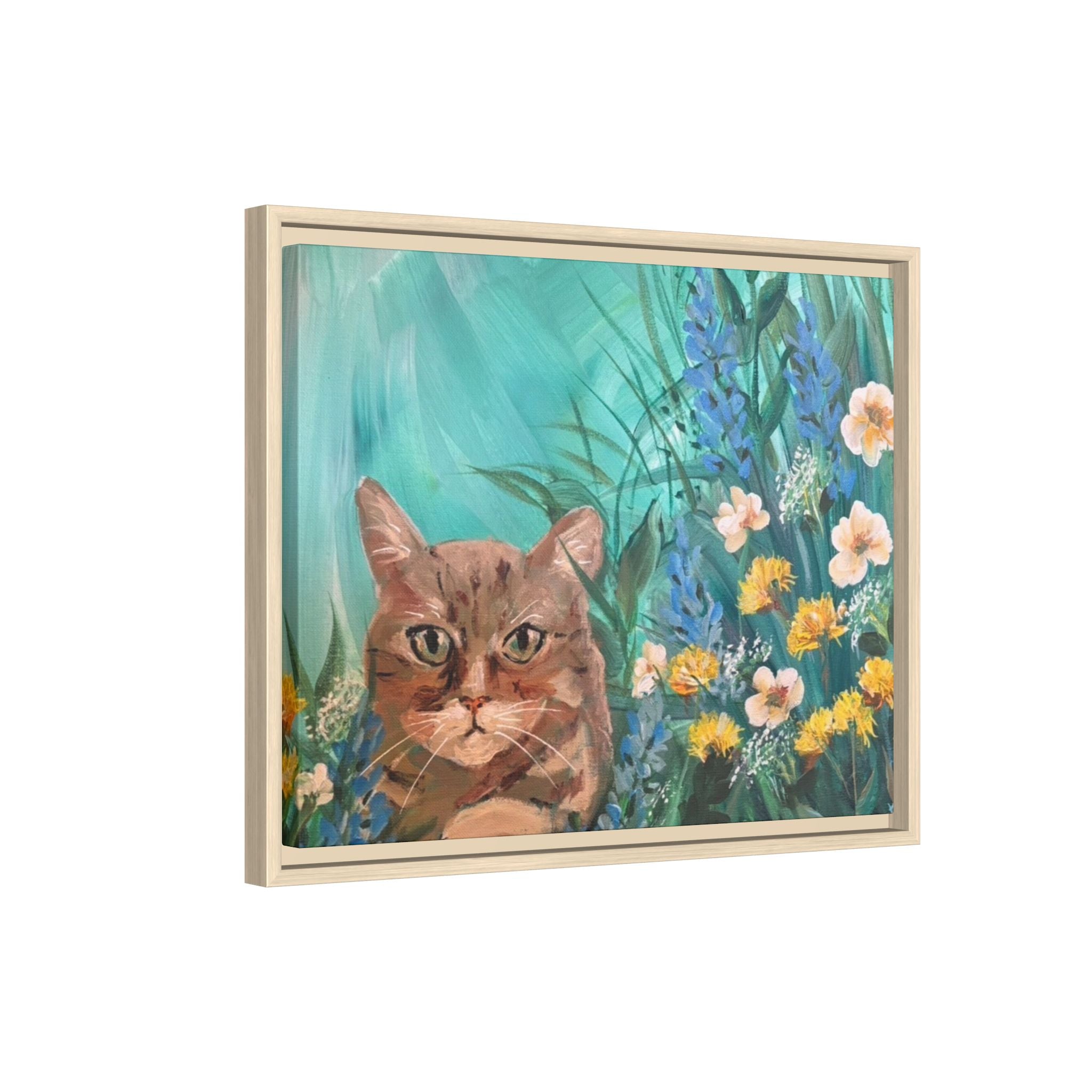 Framed Cat Portrait Canvas — Floral Wall Art