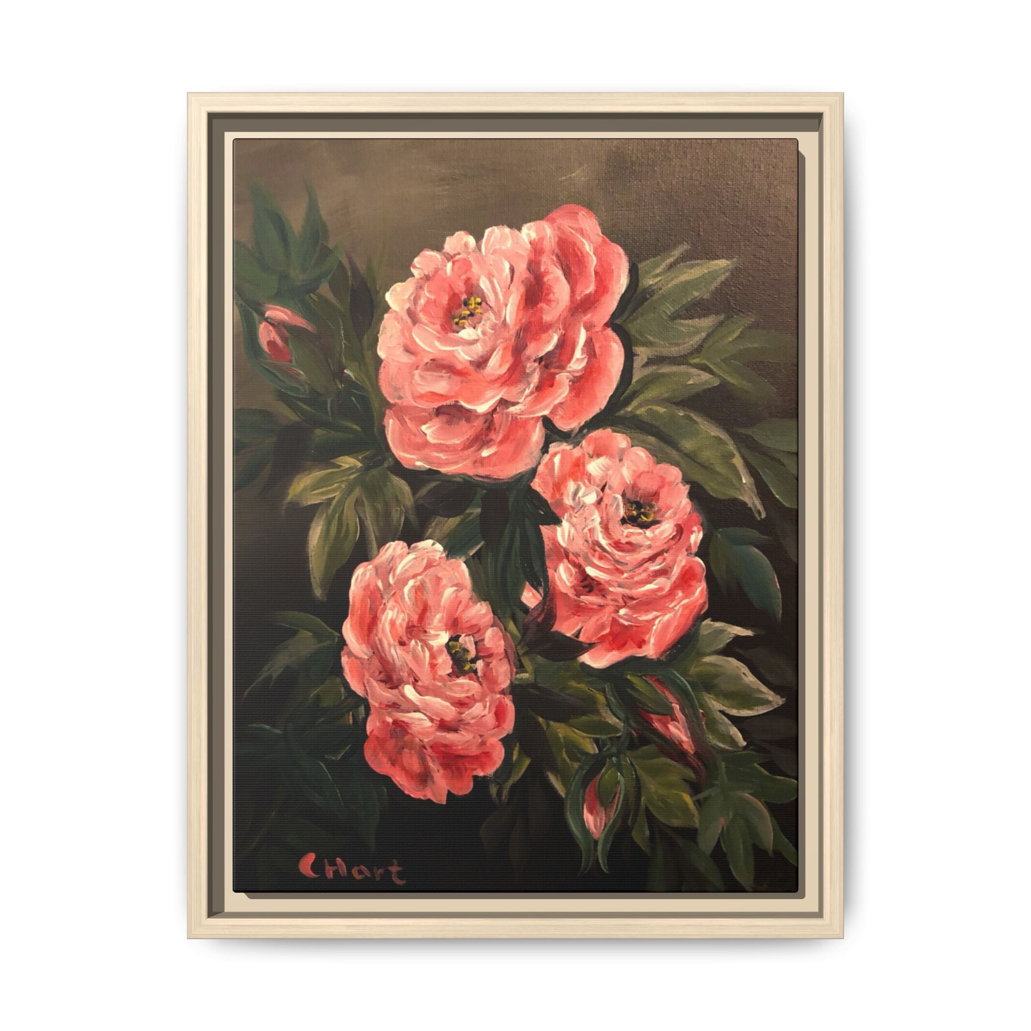 Framed Floral Canvas Art — Pink Peonies Matte Print