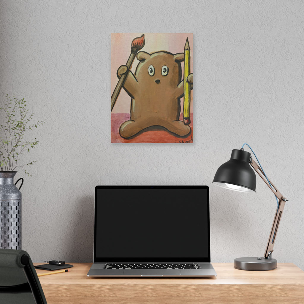 Cute Bear Artist Canvas Print — Whimsical Kids Room Wall Art