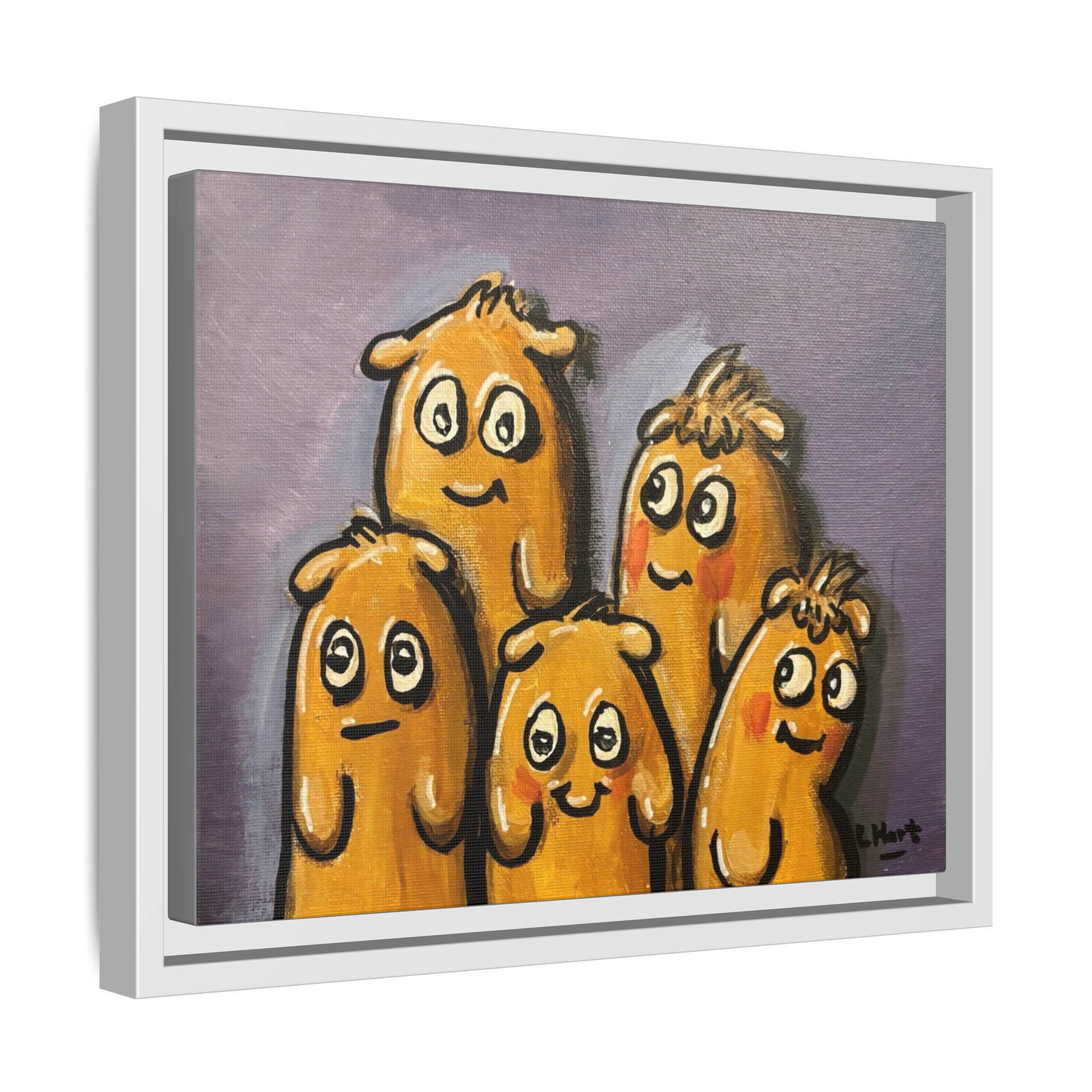 Whimsical Family Monsters Matte Canvas Framed Wall Art