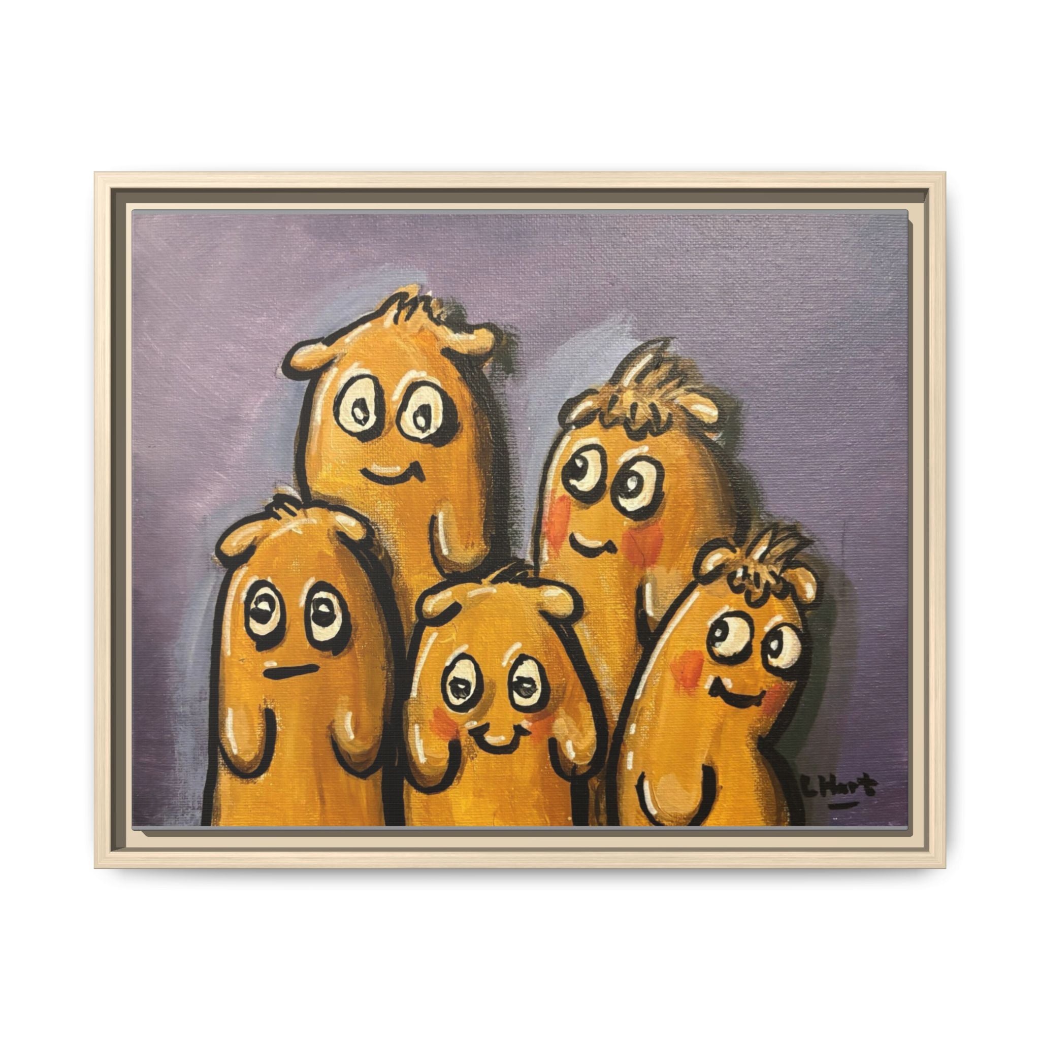 Whimsical Family Monsters Matte Canvas Framed Wall Art