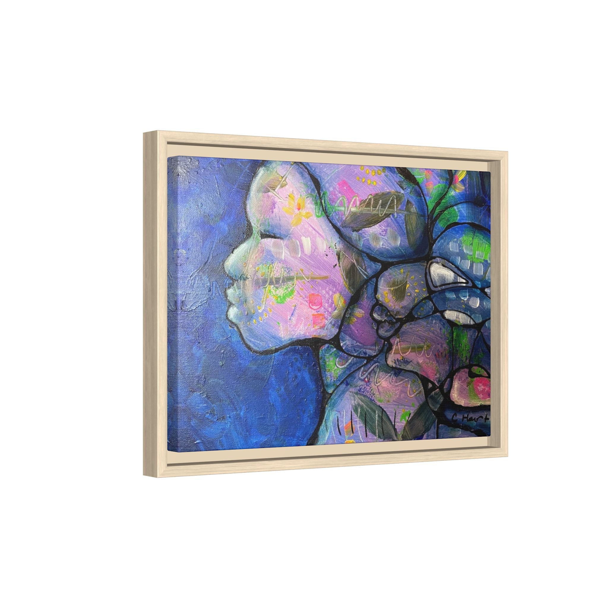 Abstract Woman Framed Matte Canvas Art — Colorful Abstract Profile Portrait