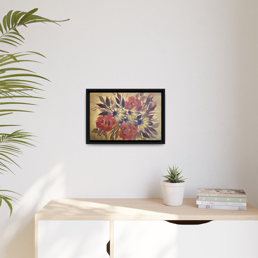 Framed Floral Canvas Wall Art — Vintage Rose Bouquet Matte Print