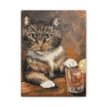Whiskey Cat Canvas Print — Vintage Tabby Painting on Stretched Matte Canvas