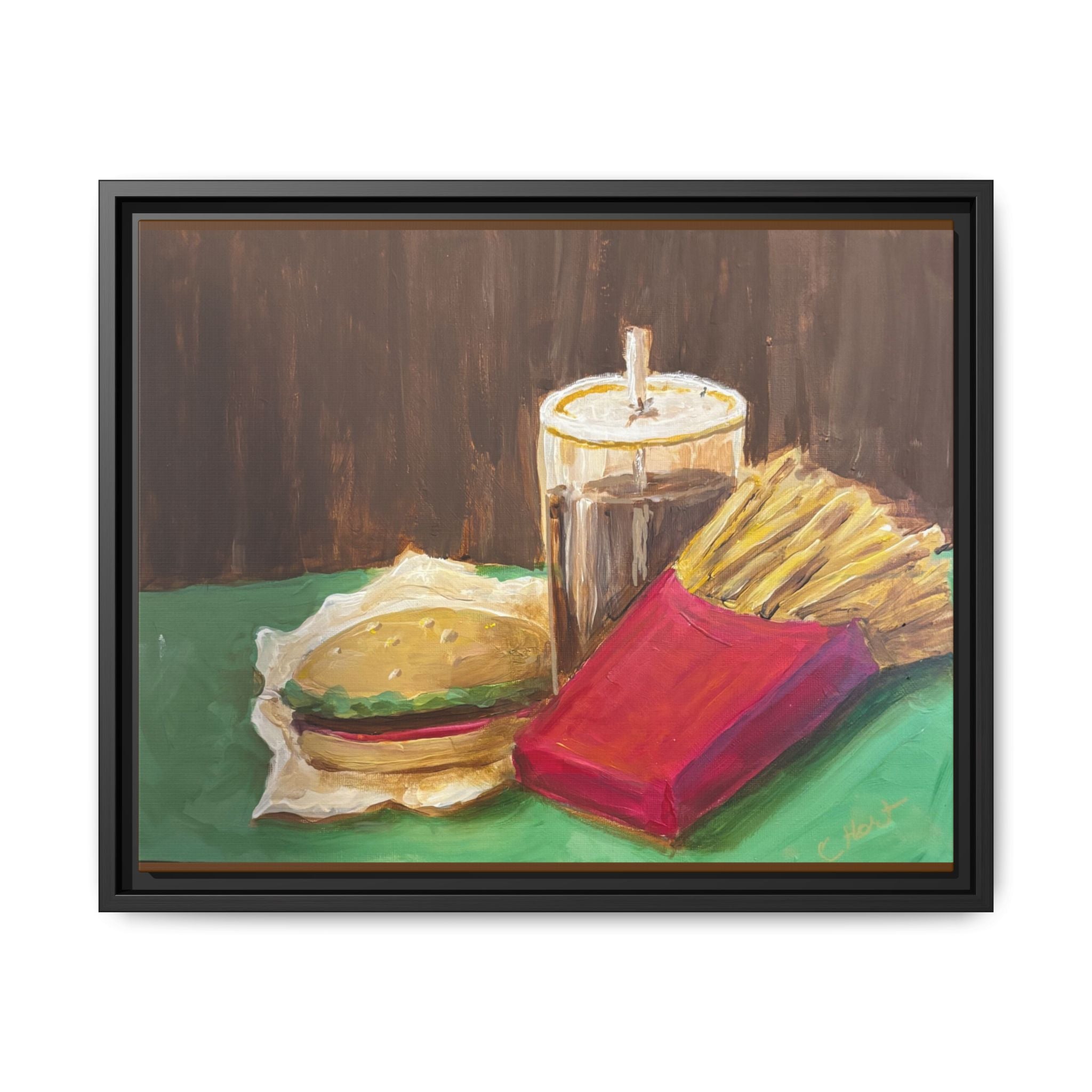 Burger and Fries Matte Canvas, Framed (Multi-color)