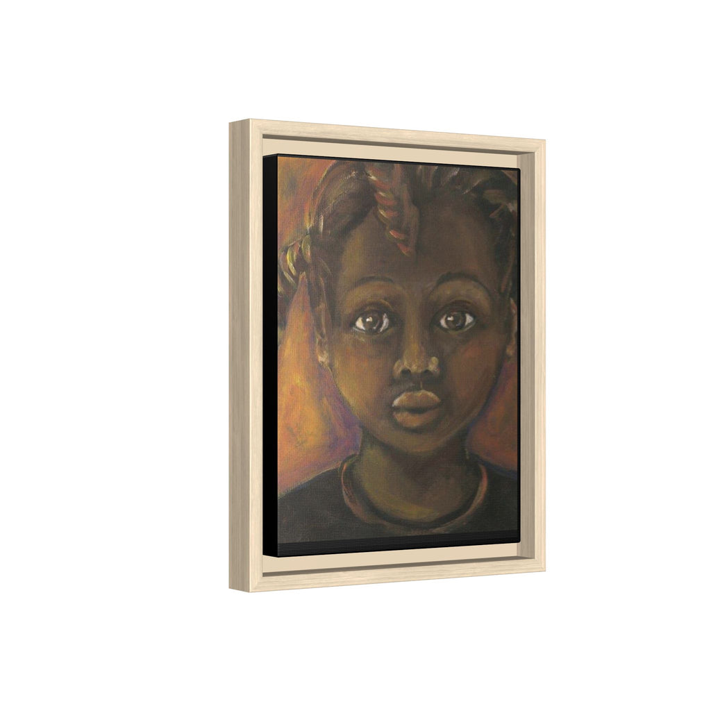 Framed Matte Canvas Portrait – African American Child Wall Art, Warm Earthtone Nursery Décor
