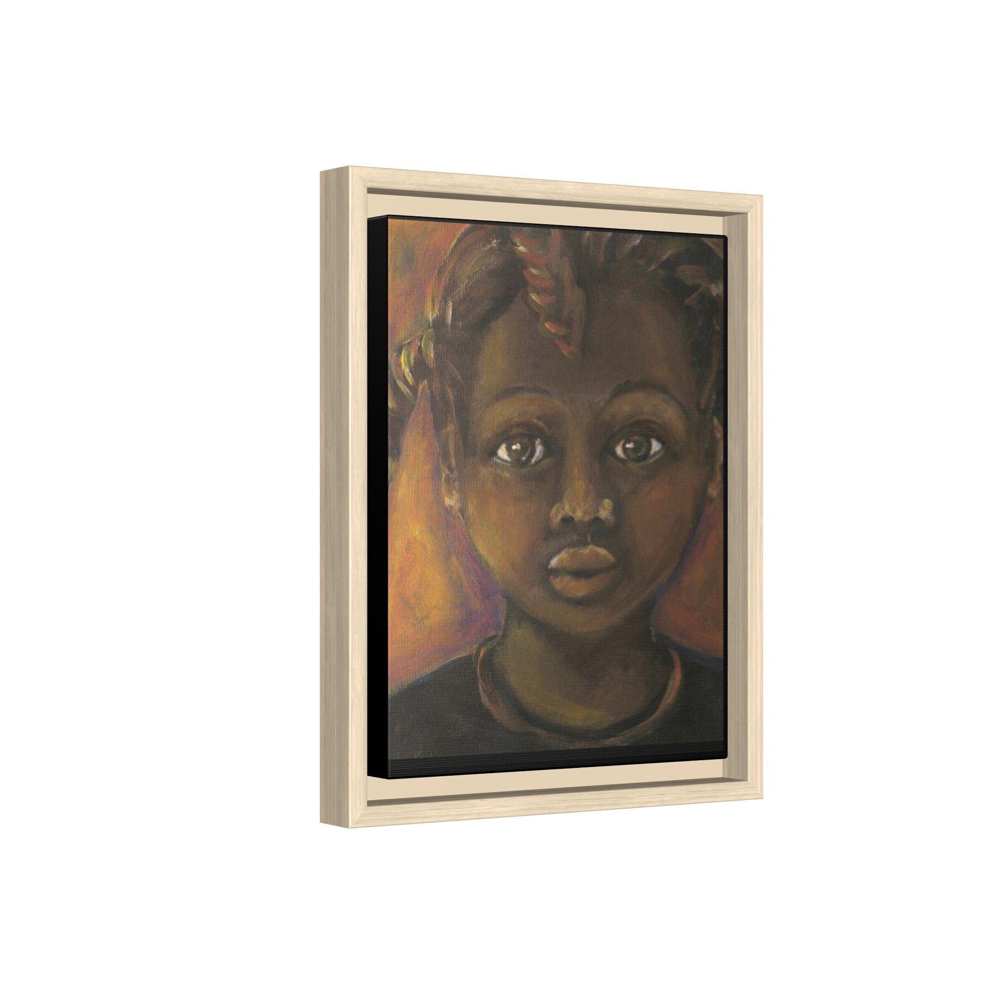 Framed Matte Canvas Portrait – African American Child Wall Art, Warm Earthtone Nursery Décor