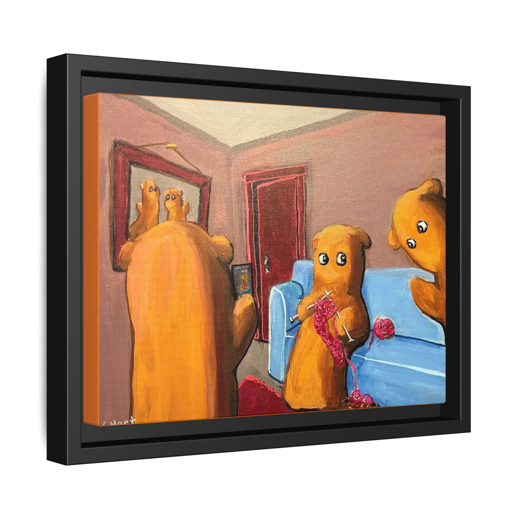 Whimsical Bear Family Framed Canvas Art — Matte Multi-Color Wall Decor