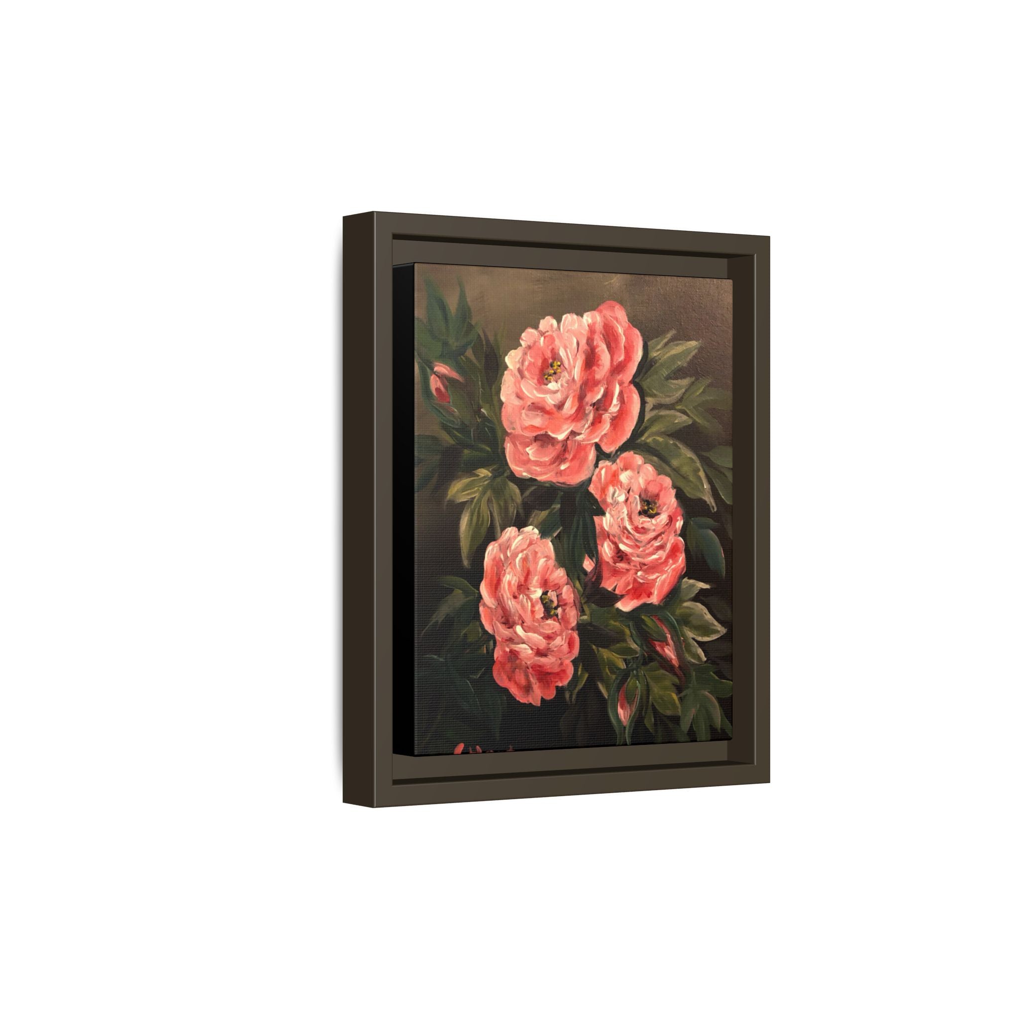 Framed Floral Canvas Art — Pink Peonies Matte Print