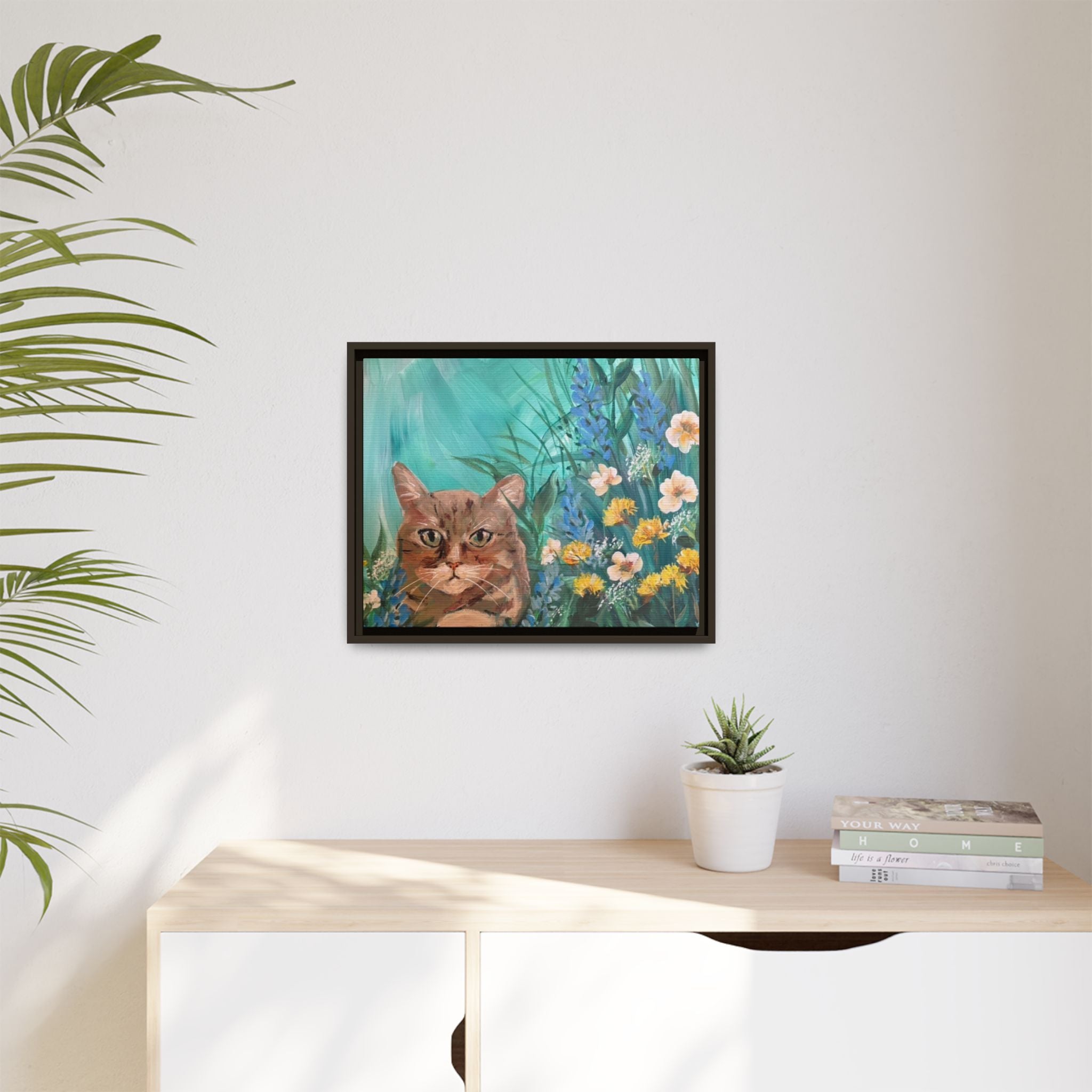 Framed Cat Portrait Canvas — Floral Wall Art